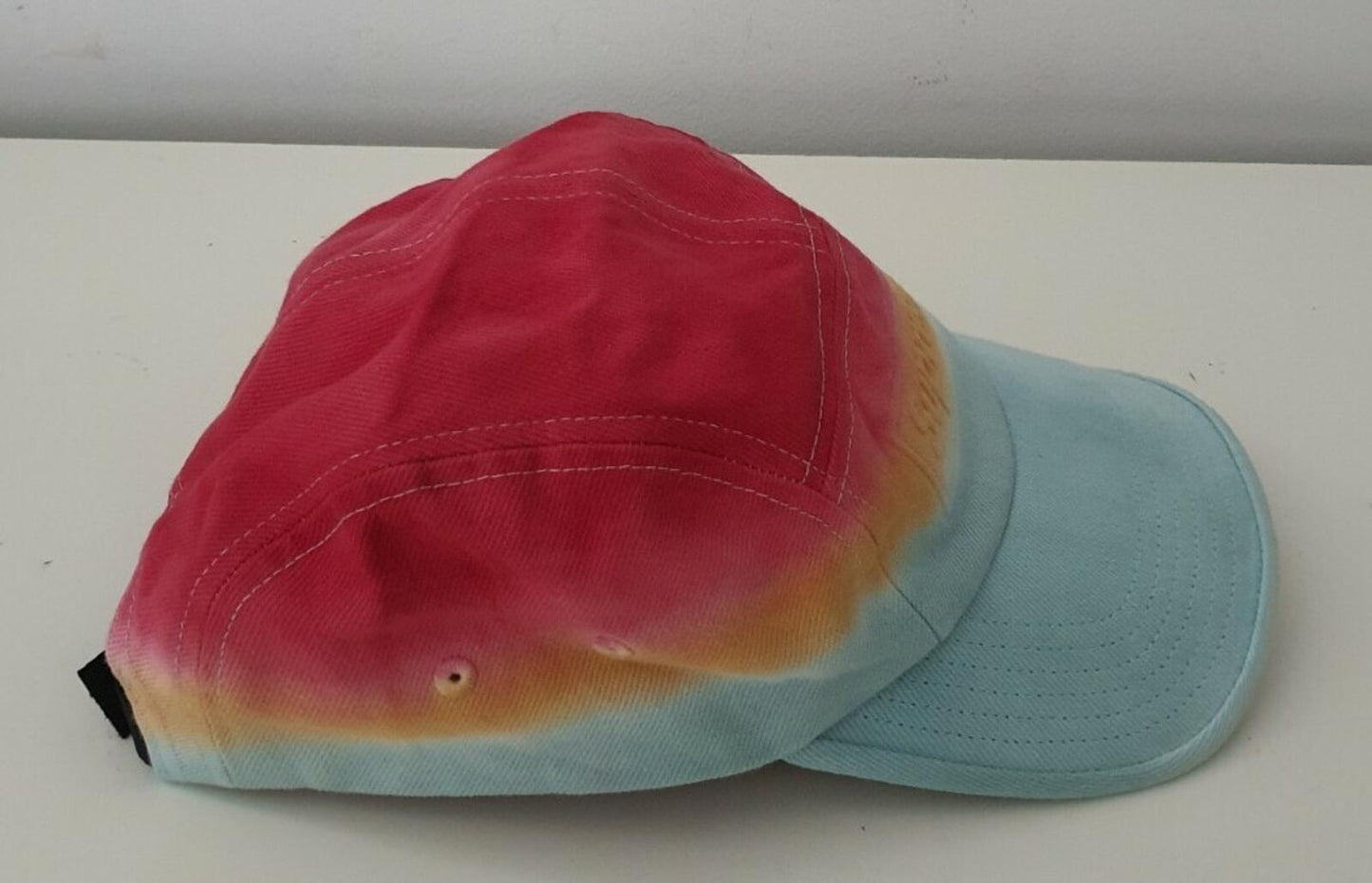 SS20 Supreme Embossed Denim Camp Cap Hat Red Dip Dye