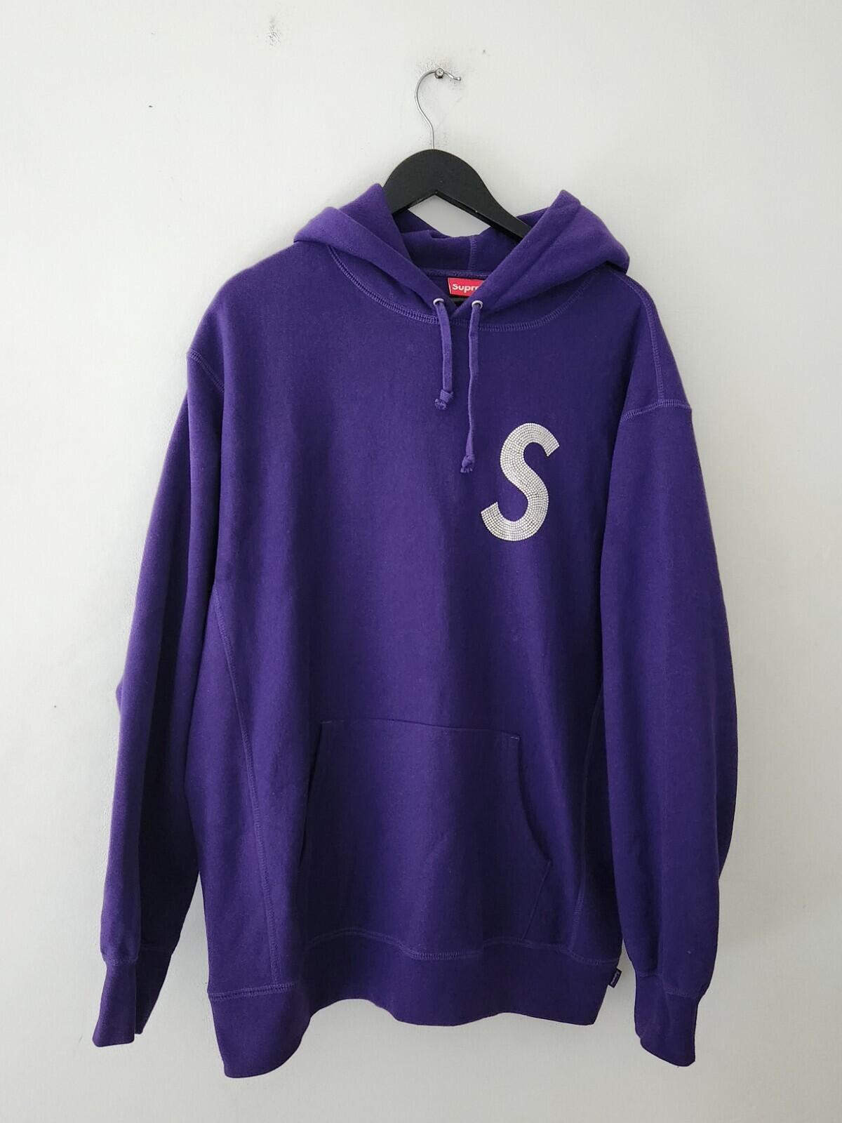 SS21 Supreme Swarovski Logo Hooded Sweatshirt Purple Size L