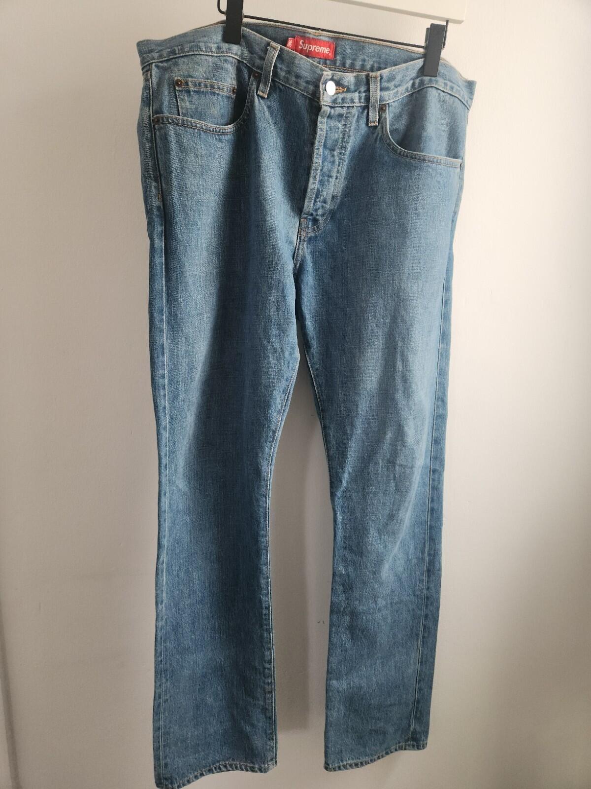 Supreme slim jeans size 36 W36 L32 denim blue made in USA mens stonewashed jean