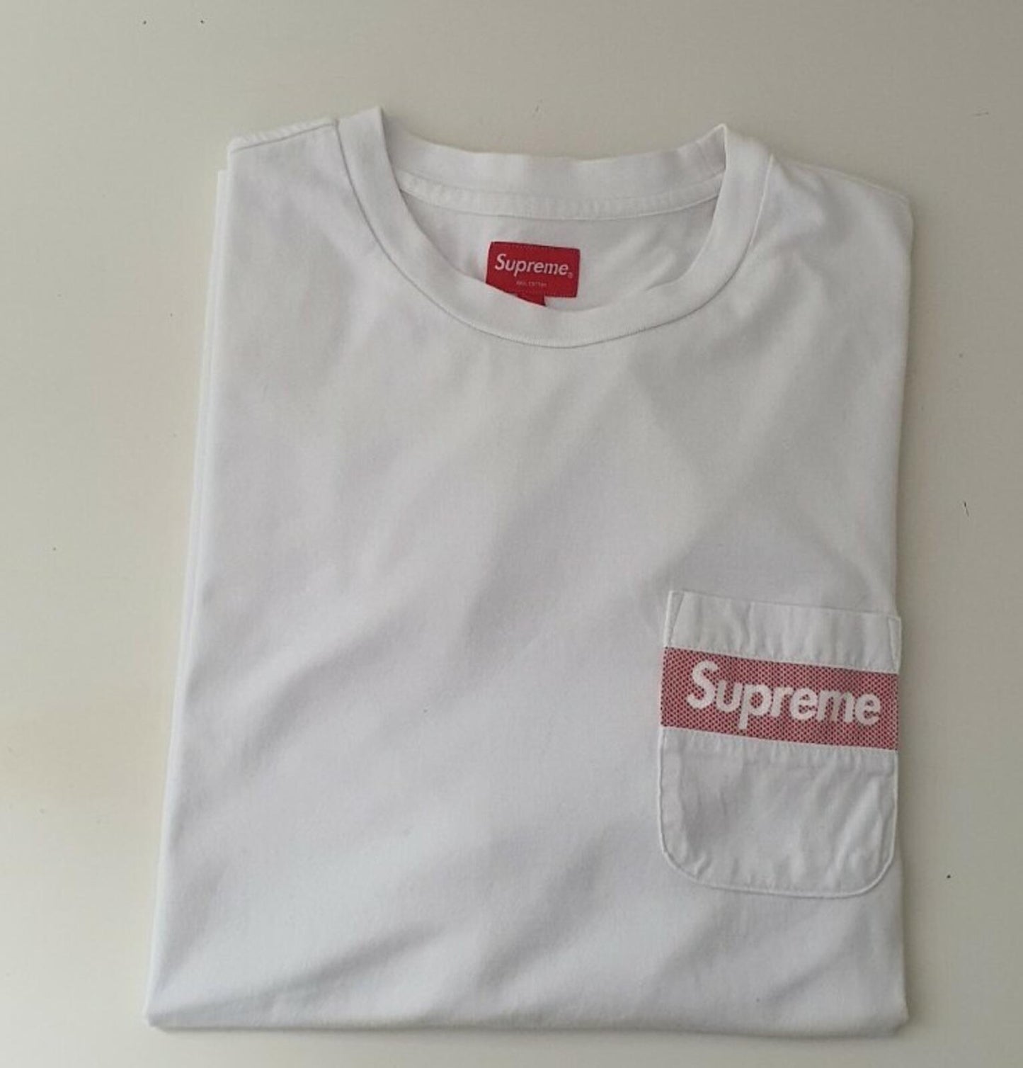 SS19 Supreme Mesh Stripe Pocket tee S/S Top size L Large white t-shirt box logo