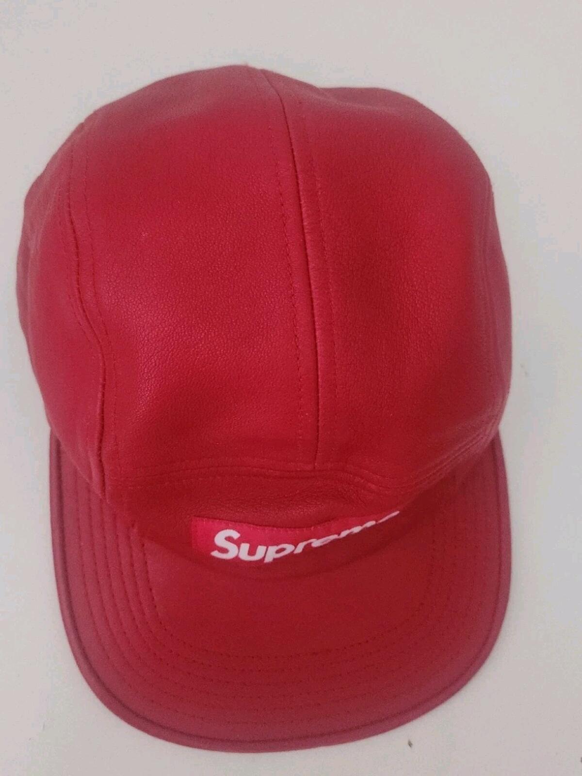 FW16 Supreme Leather Camp Cap Red