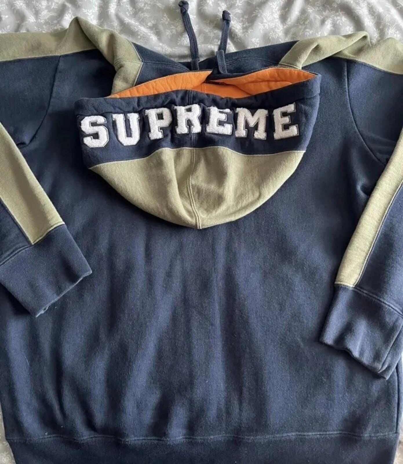 FW18 Supreme Paneled Hooded Sweatshirt Navy Size M