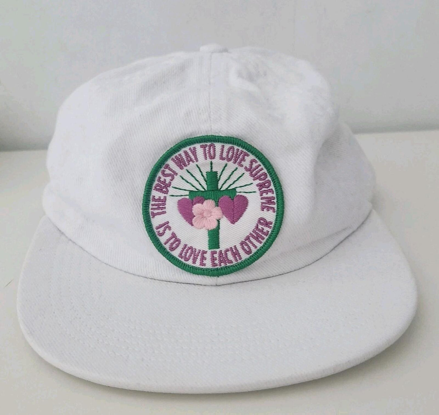 SS19 Supreme Love Each Other 6-Panel White Hat Cap Made In U.S.A