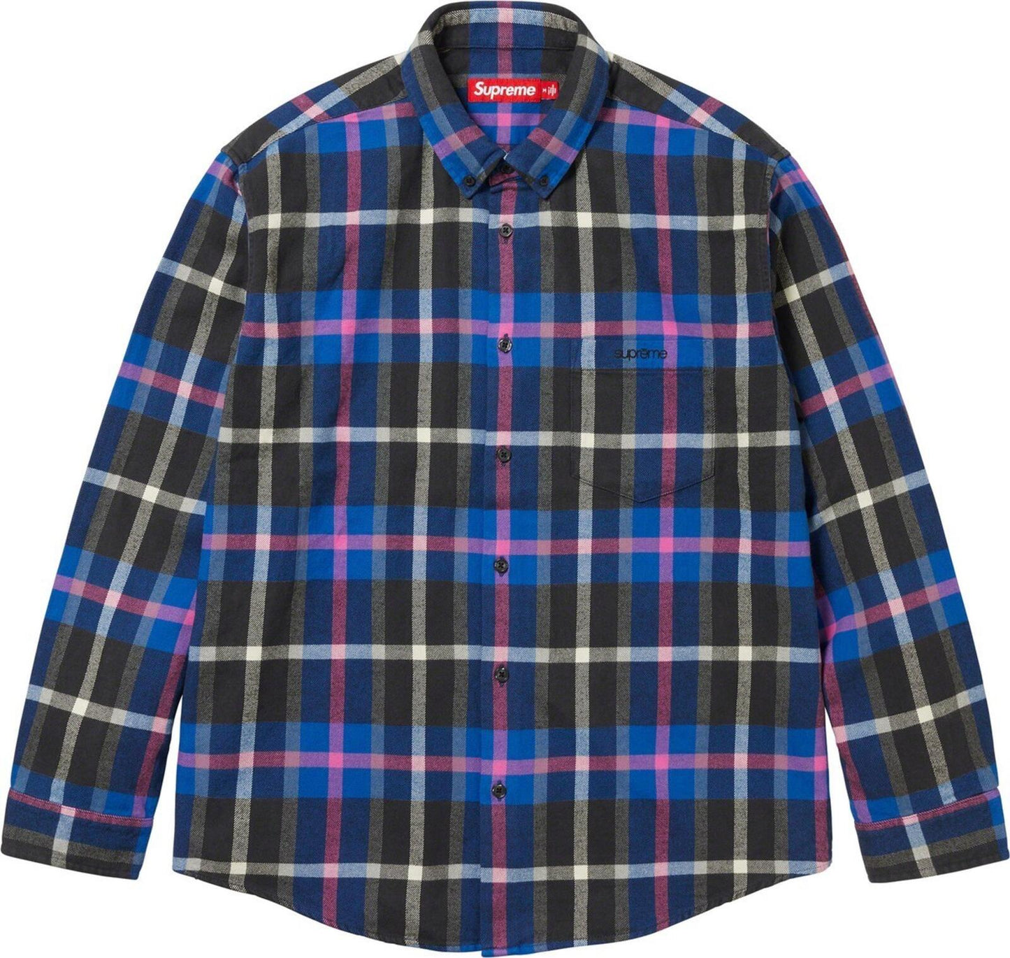 FW23 Supreme Plaid Flannel Shirt Blue Size M