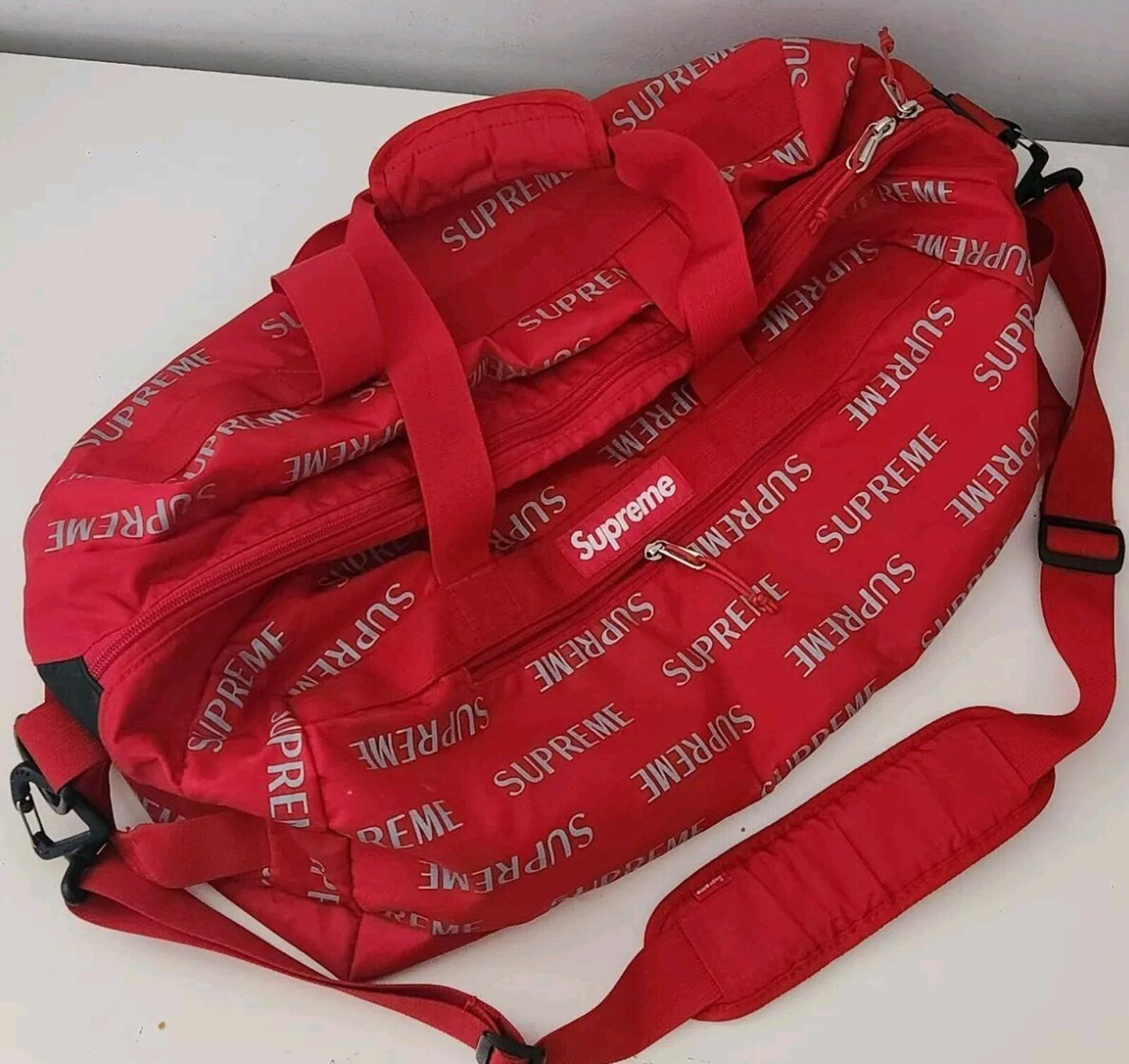 FW16 Supreme 3M Reflective Repeat Duffle Bag Red Bag