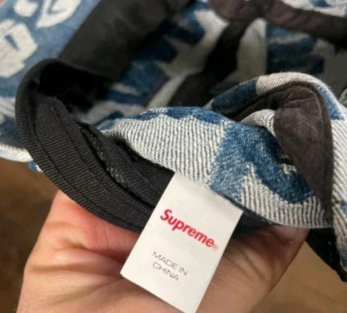SS22 Supreme Fat Tip Jacquard Denim Camp Cap Blue