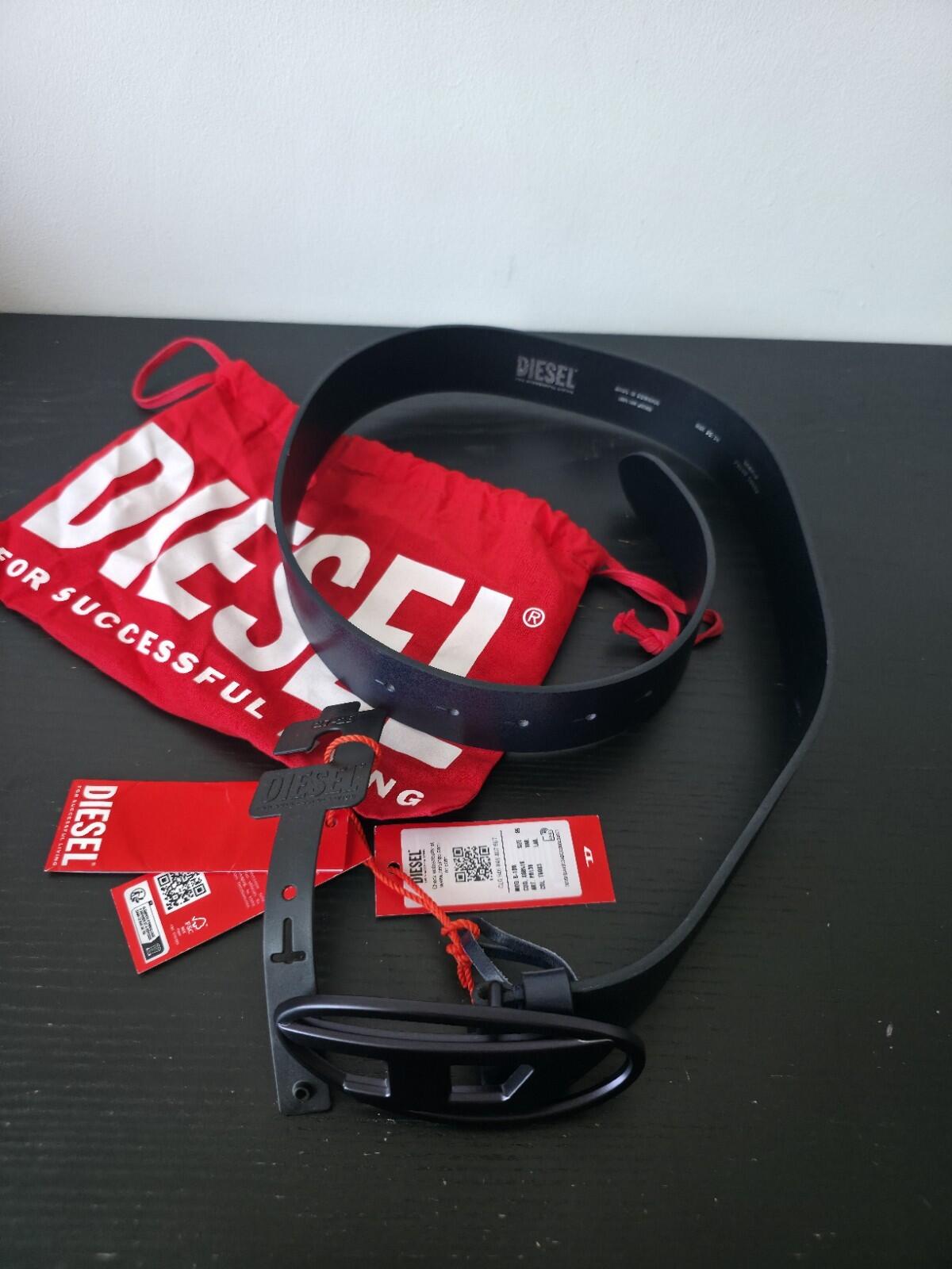 DIESEL 3.9cm Leather Belt with metallic Oval D buckle Black Size 85