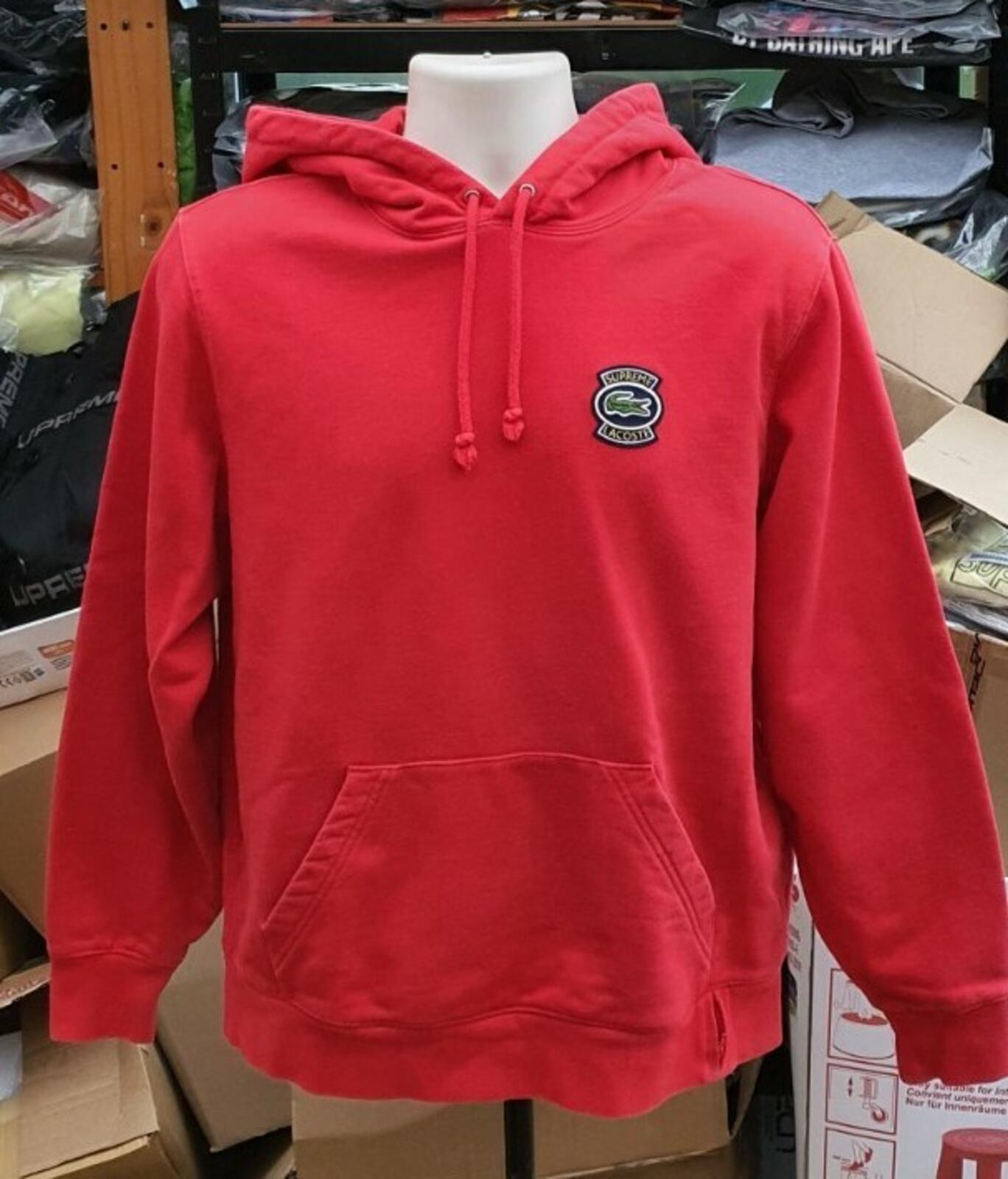 SS18 Supreme x Lacoste Hooded Sweatshirt Red Size S