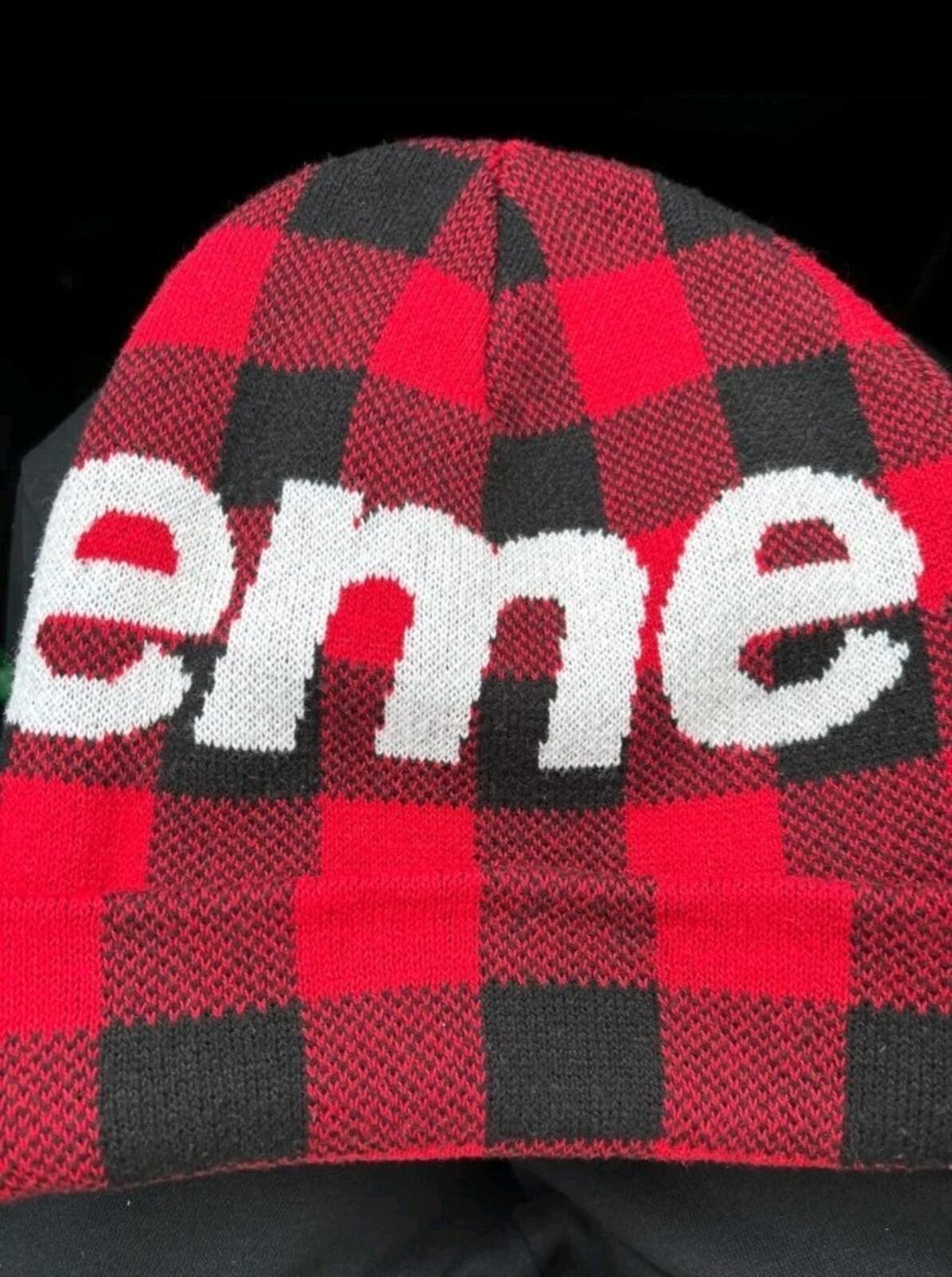 FW20 Supreme Big Logo Beanie Red Plaid Baumwolle Kaschmir Mütze