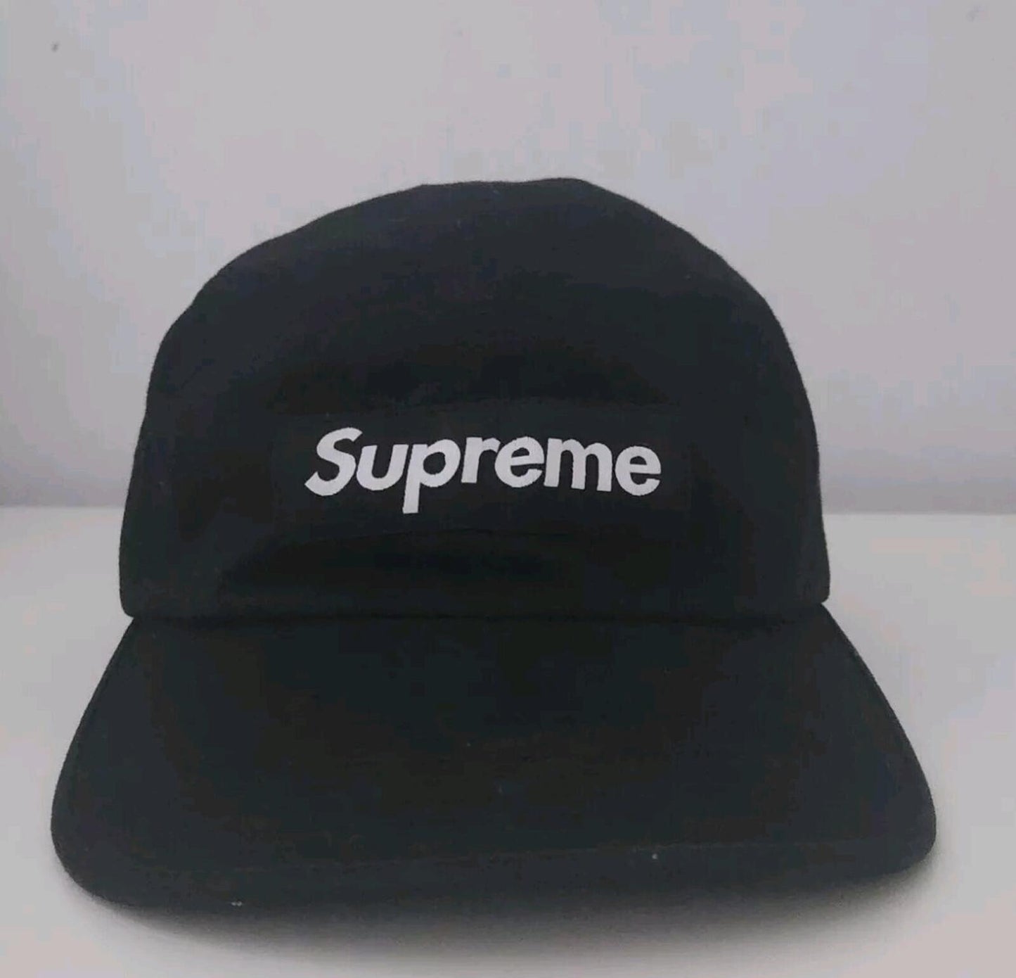 FW23 Supreme Washed Chino Twill Camp Cap Black Leather Strap Hat