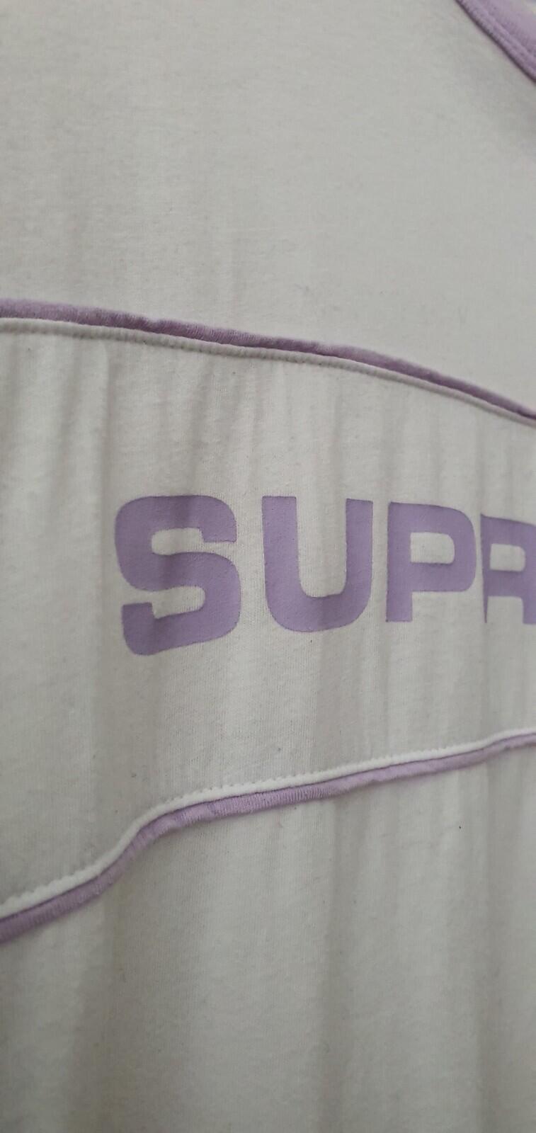 SS18 Supreme Team Ringer Tee talla M mediana blanco camiseta lila morado claro