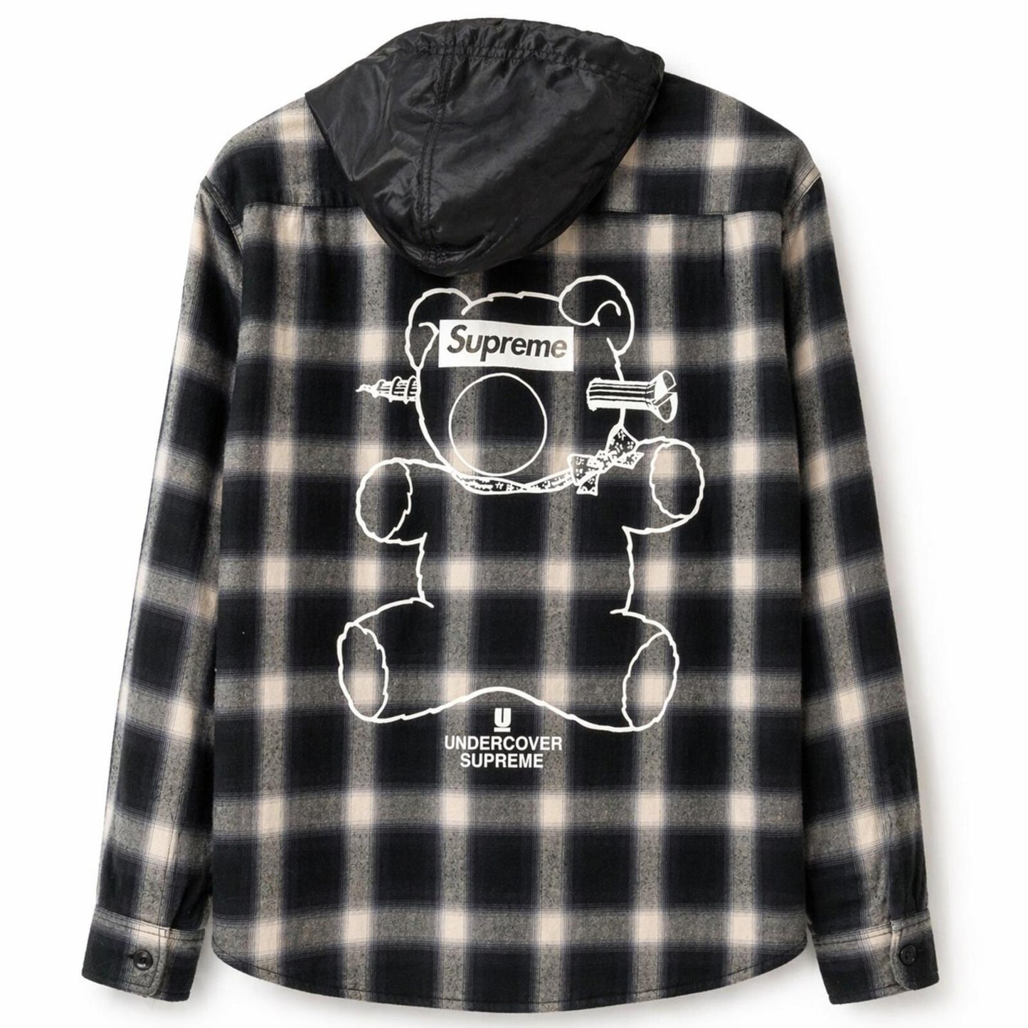 SS15 Supreme x Undercover Satin Hooded Flannel Shirt Black Size XL