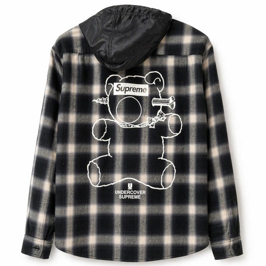 Camisa de franela satinada con capucha Supreme x Undercover SS15, negra, talla XL