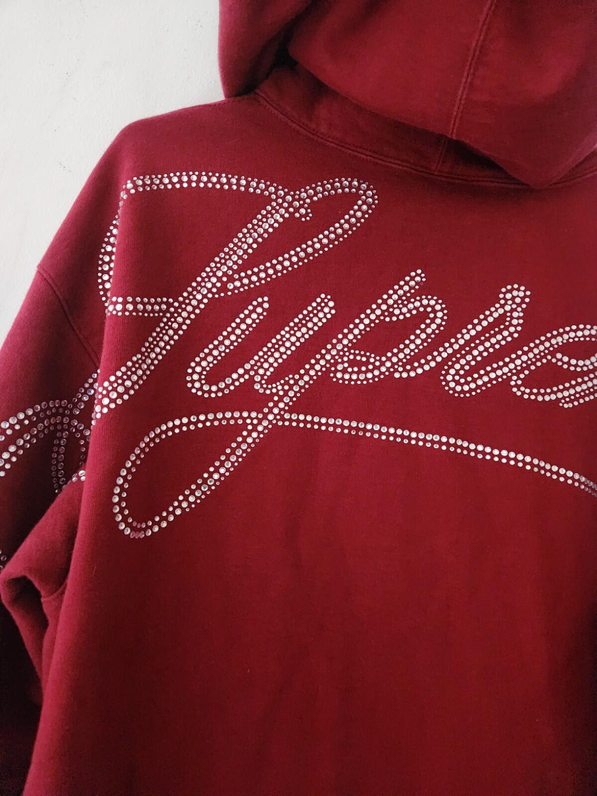 FW19 Supreme Rhinestone Script hooded sweatshirt size M medium hoodie cardinal