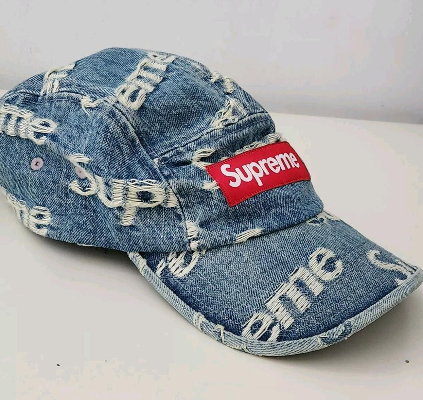 SS21 Supreme Frayed Logos Denim Camp Blue