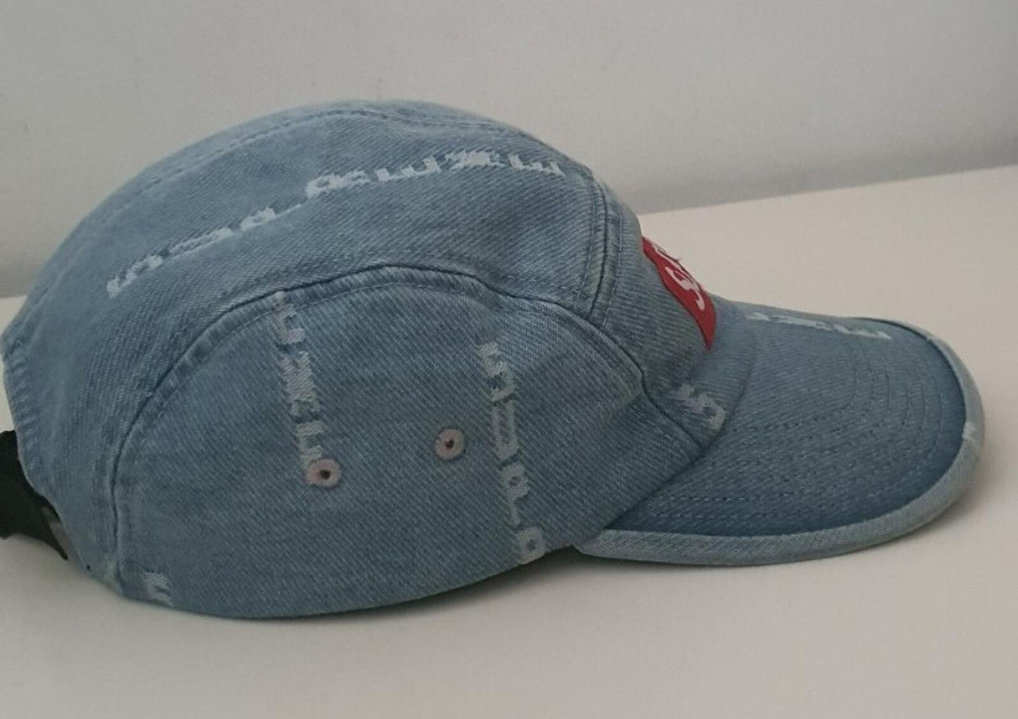 FW20 Supreme Logo Stripe Jacquard denim camp cap red box logo blue hat Worn 1x