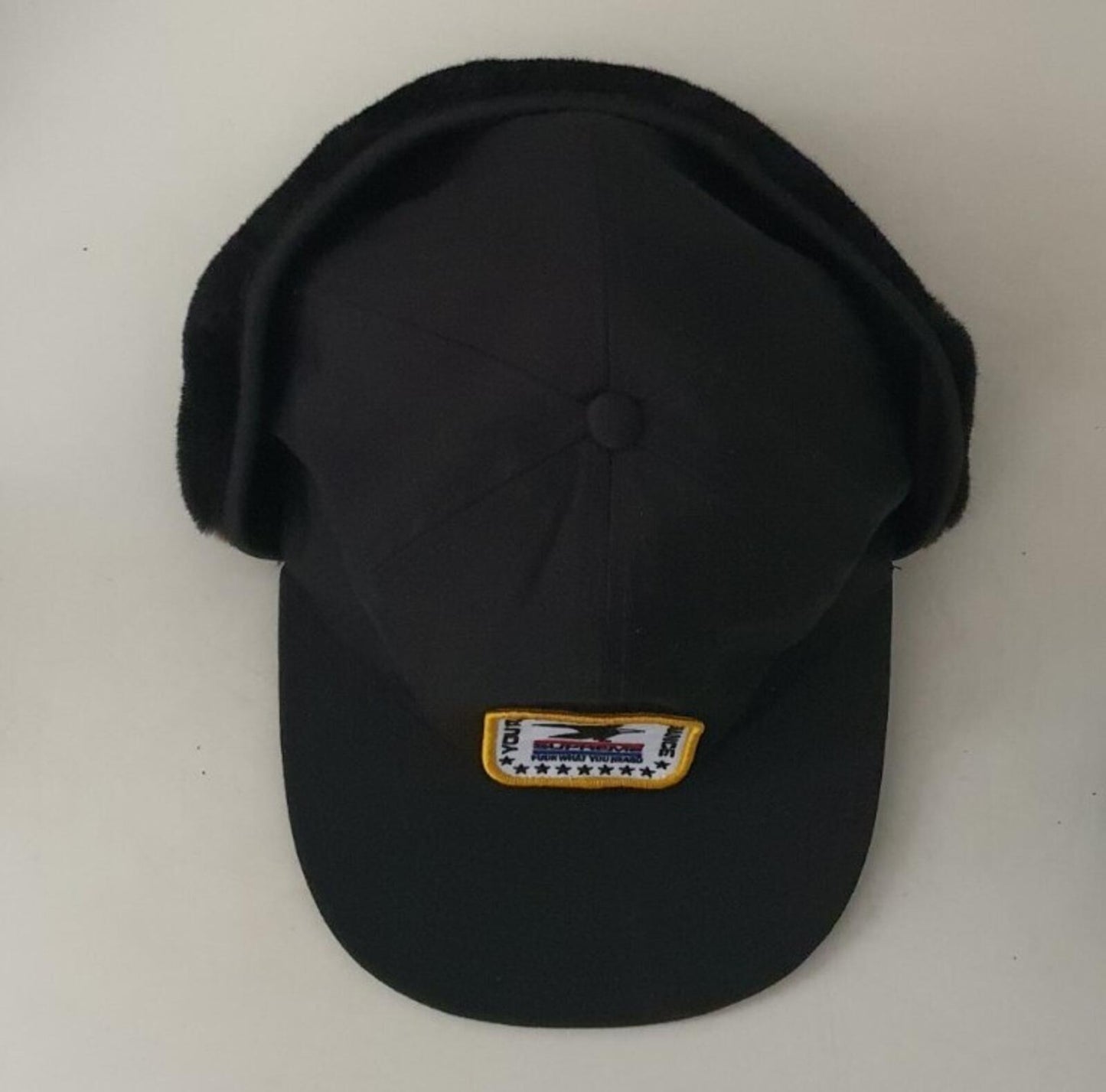 FW19 Supreme Earflap 6-Panel Kappe Schwarz Mütze Größe S/M Adler Neu
