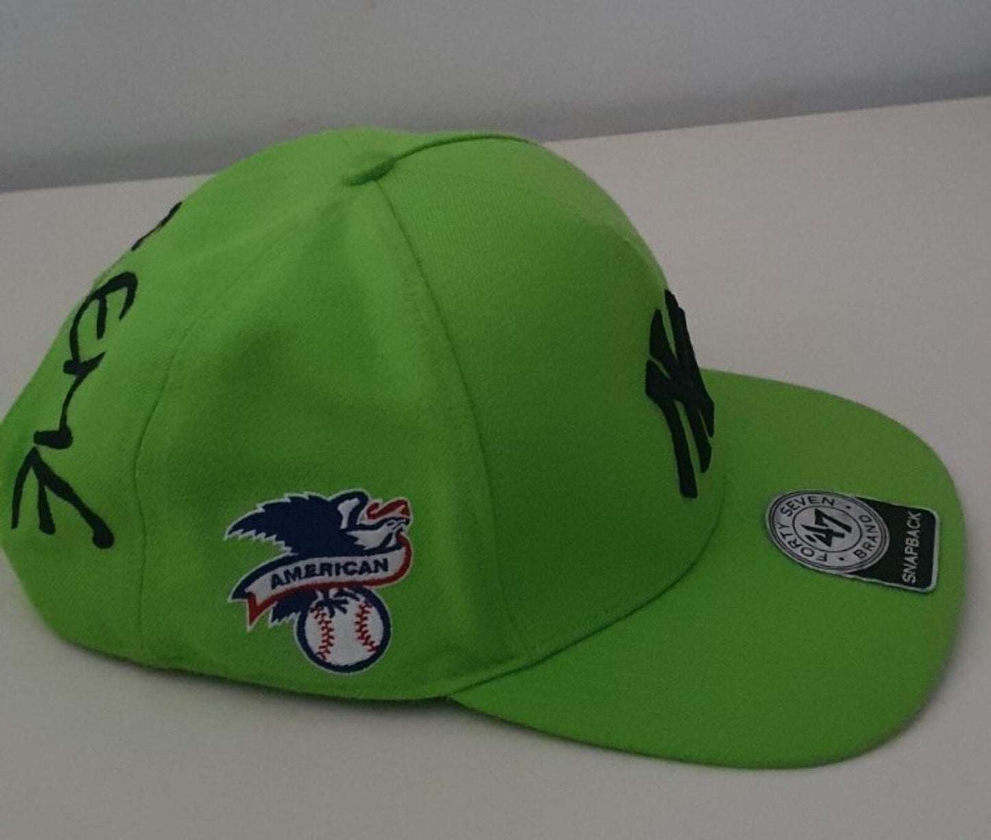 SS15 Supreme x Yankees x 47 brand lime green 5-panel cap Rare Baseball Hat