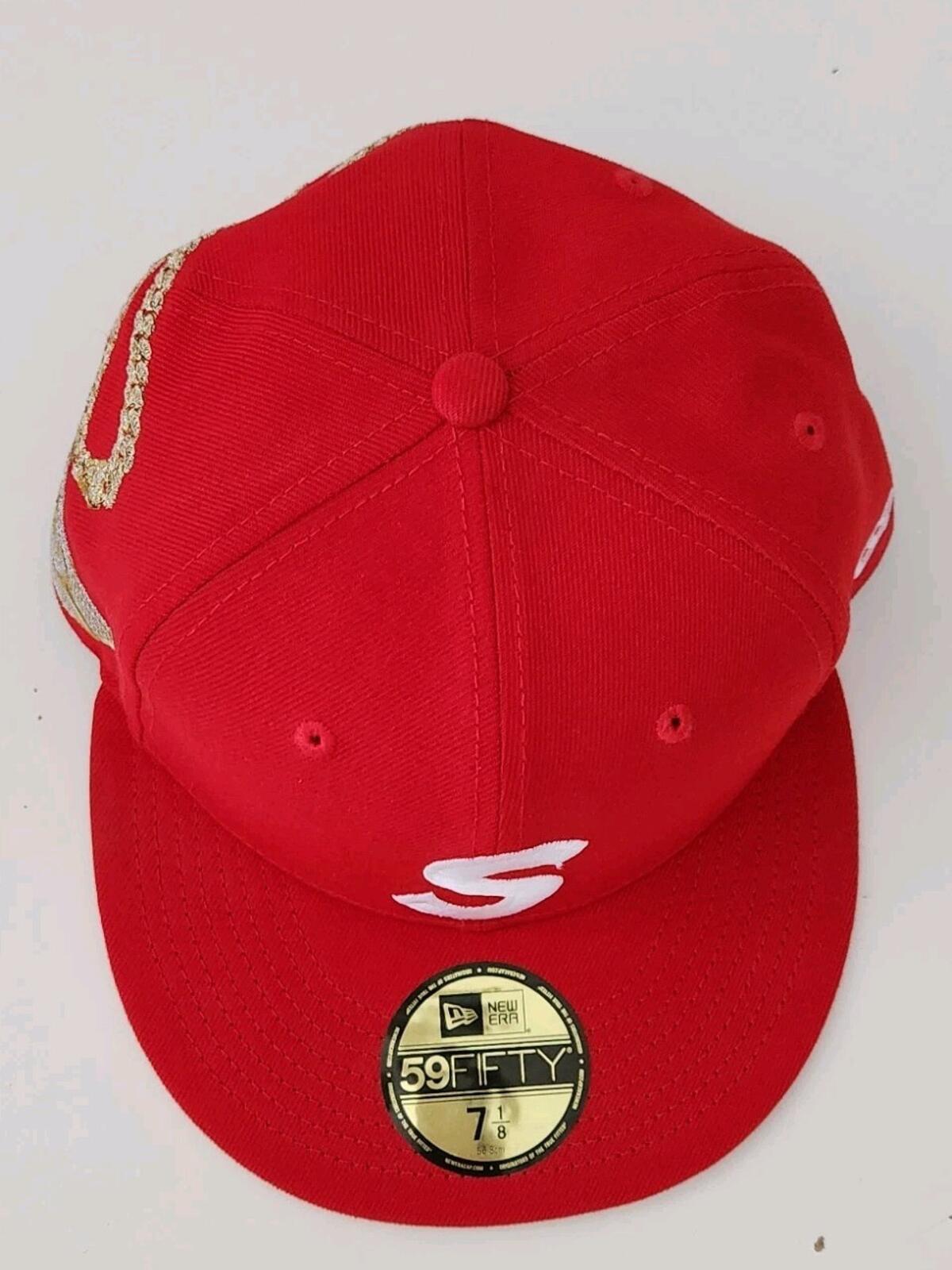 FW23 Supreme Jesus Piece S Logo New Era 59Fifty Hat 7 1/8 Red Grey cap snapback