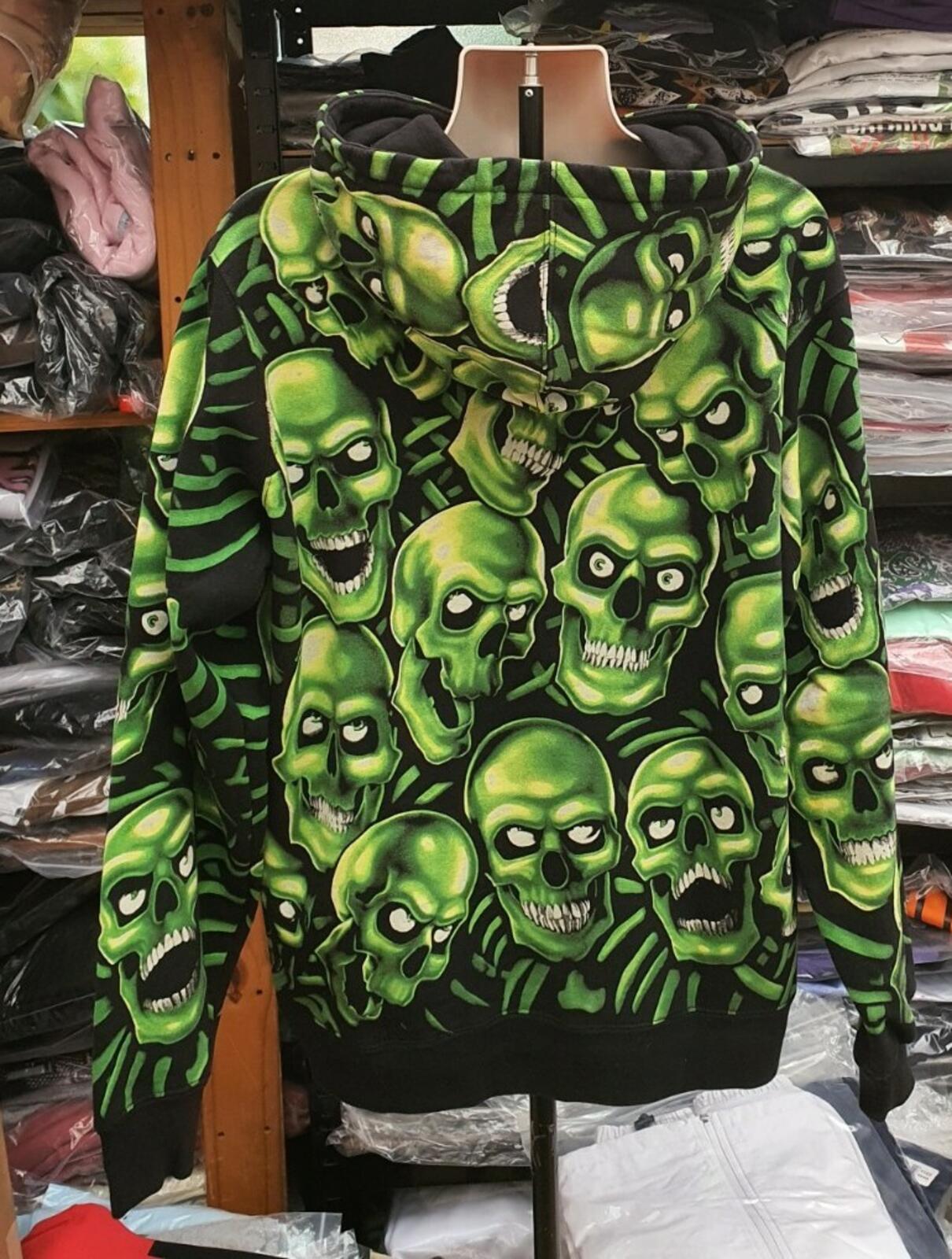 SS18 Supreme Skull Pile hooded sweatshirt L large glow in the dark hoodie green
