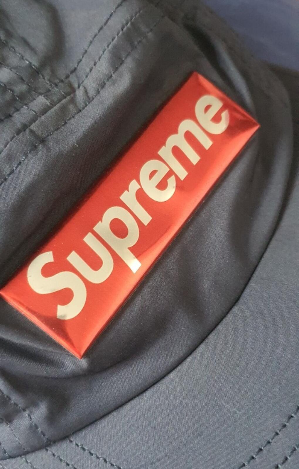 FW17 Supreme Liquid Metal Logo Camp Cap Navy