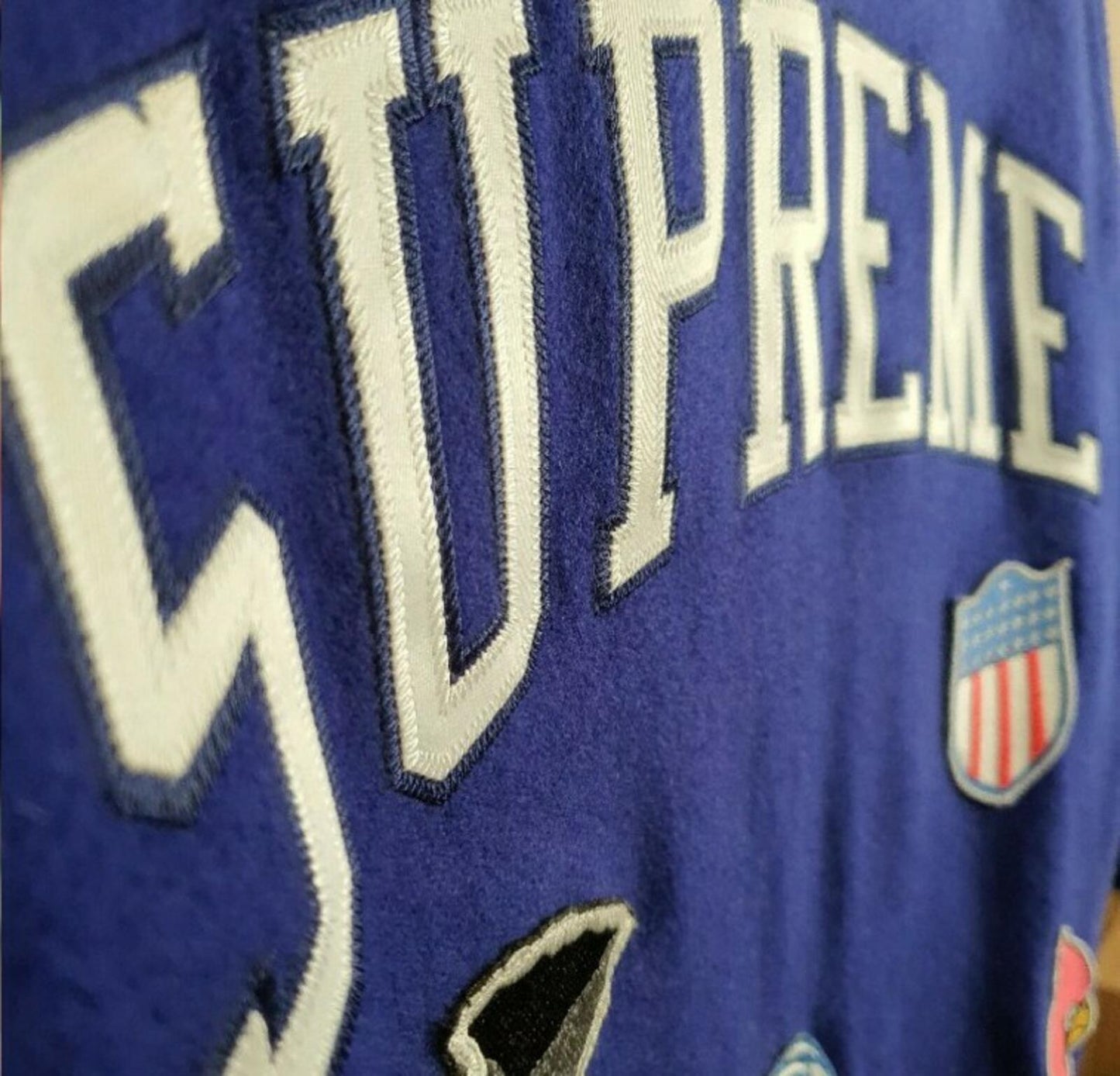 FW14 Supreme Franchise Wool Varsity Jacket Blue Size M