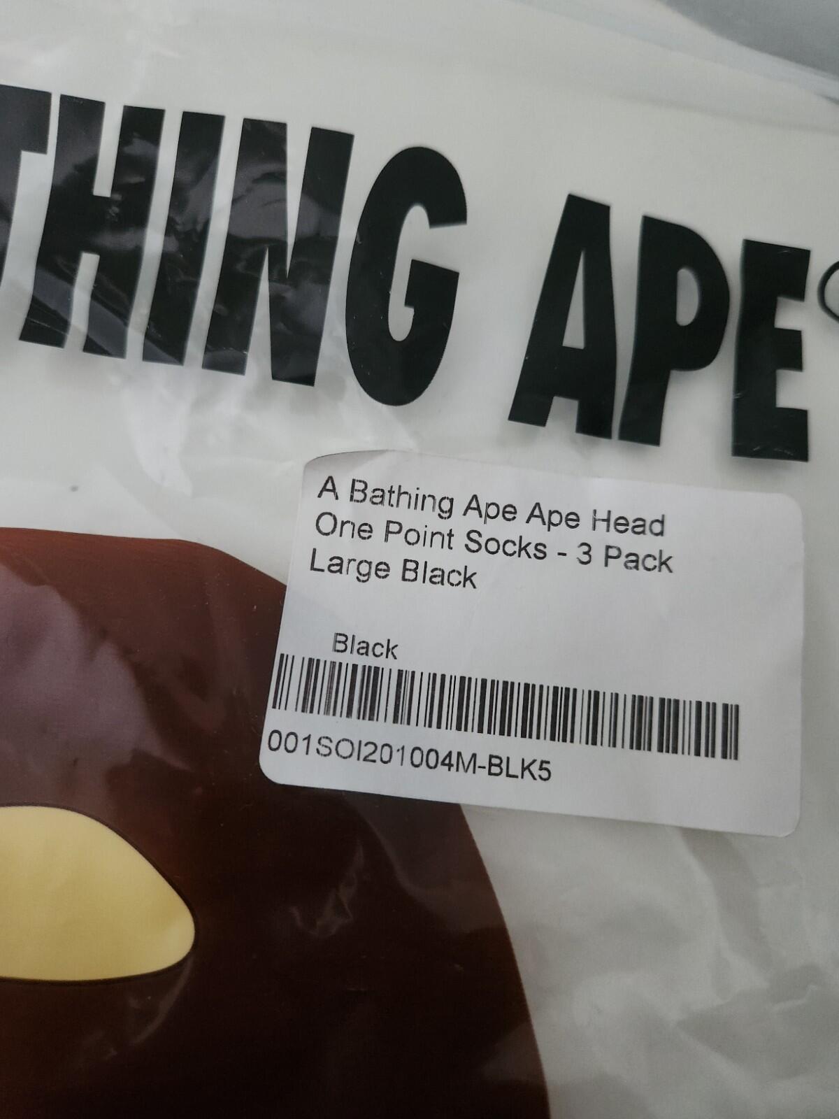 1x A BATHING APE Ape Head one point  socks L large UK 9-11 Japan BAPE Black Pair