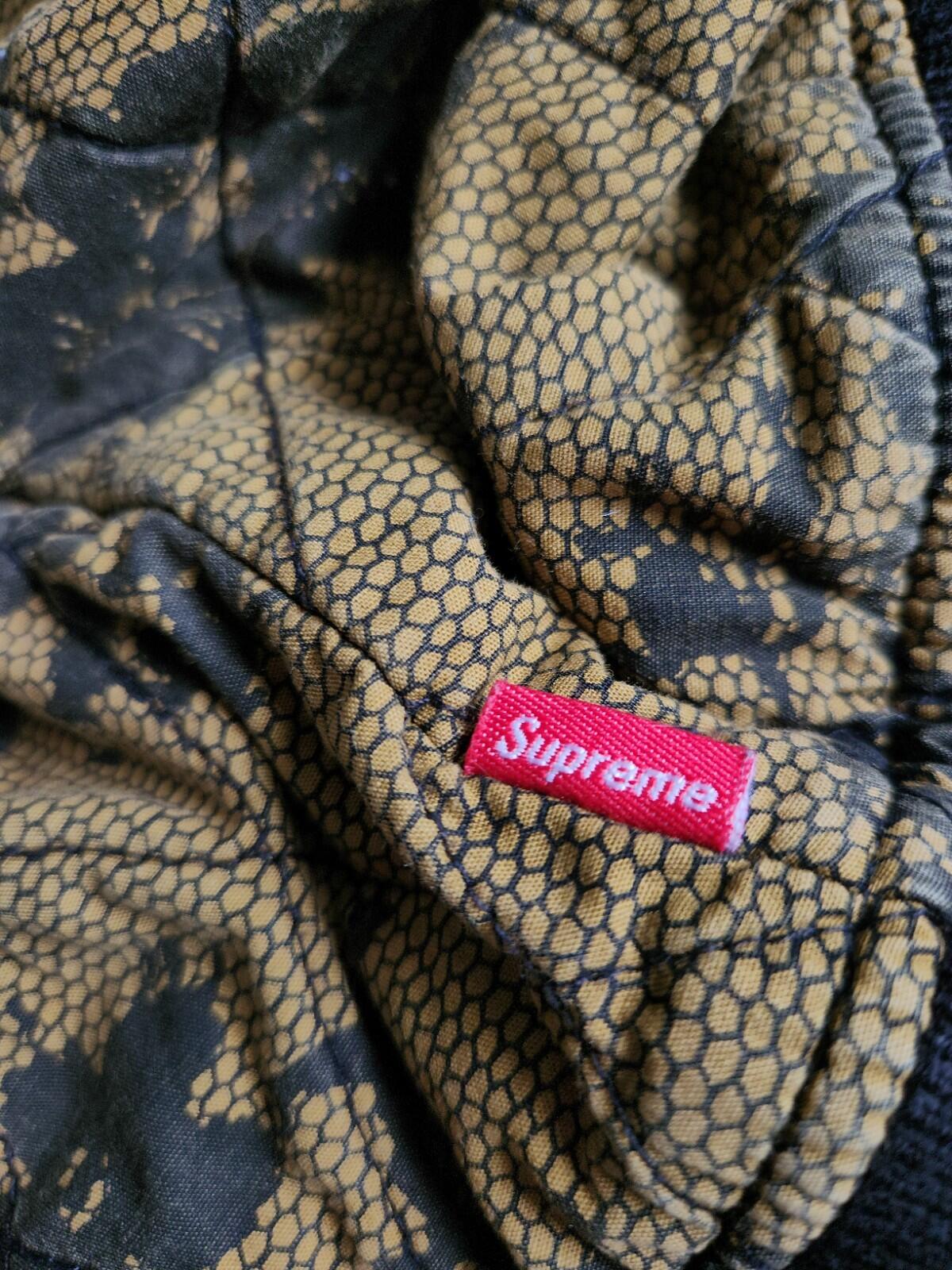 SS17 Supreme Quilted Lace Bomber Jacket Dark Gold Floral Lining Embroidered Logo