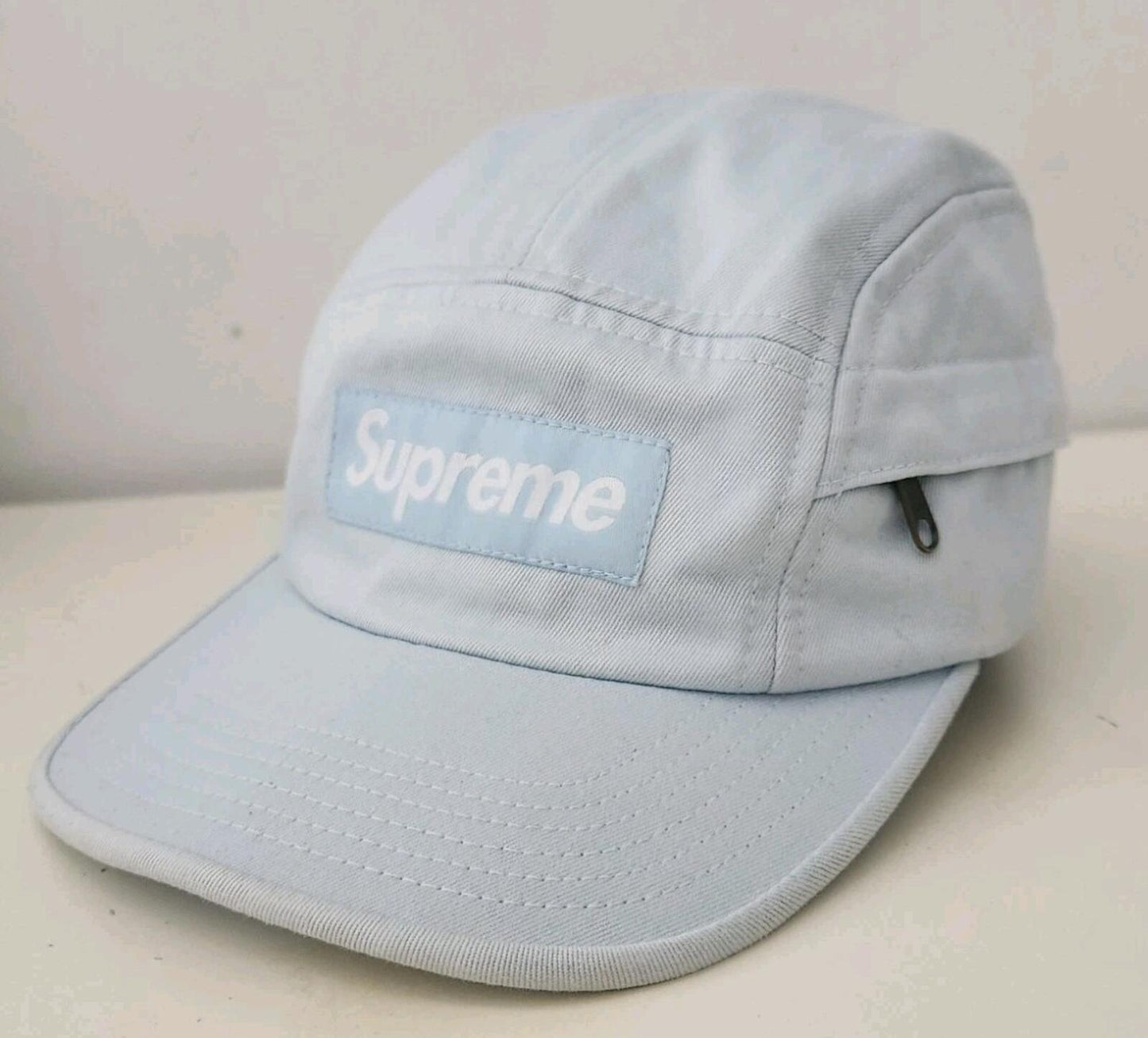SS15 Supreme Side Zip Twill Camp Cap Hellblau Hut Vintage 2015 Lederriemen