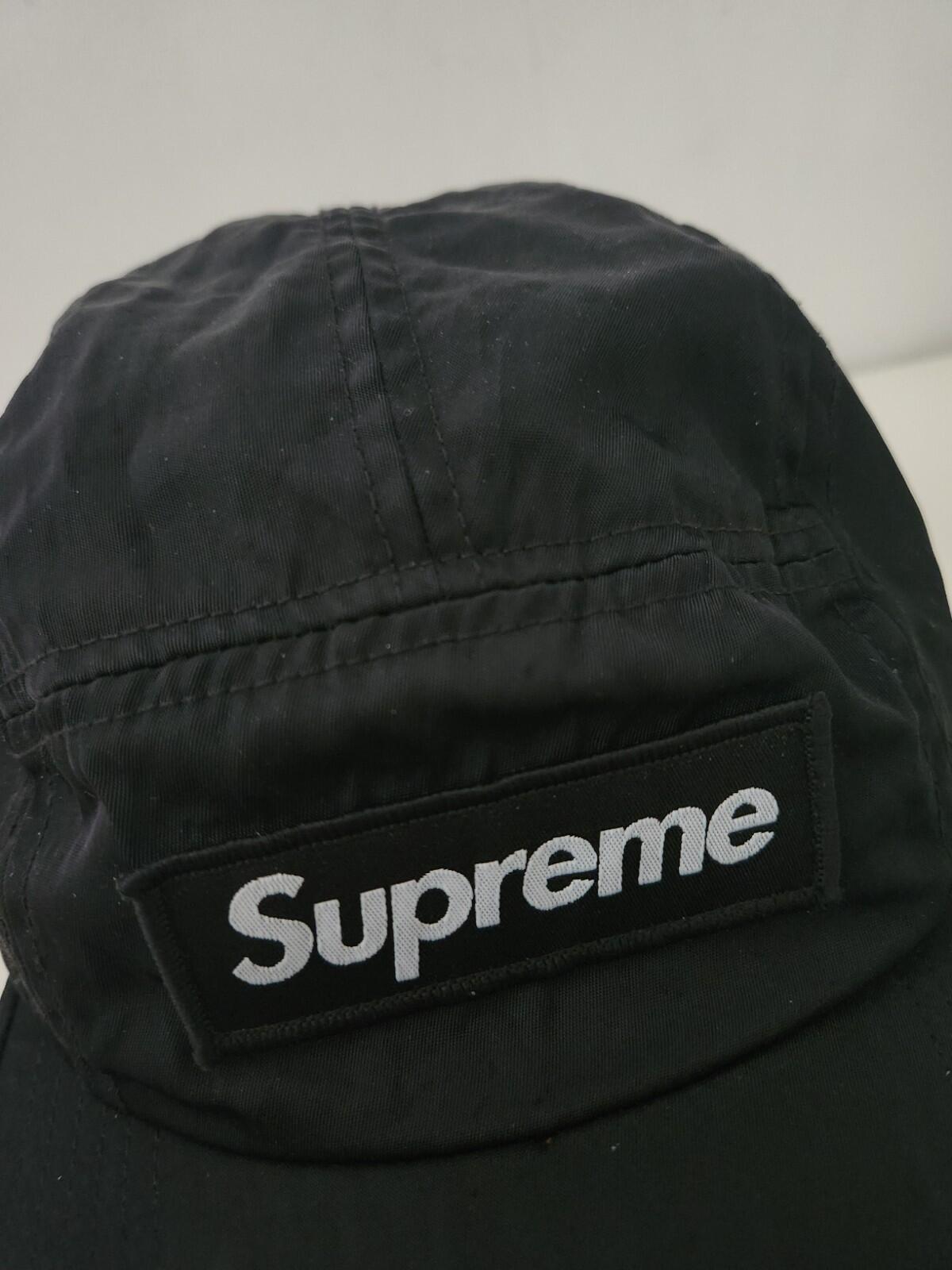 FW17 Supreme Washed Nylon Camp Cap Hat Black Box Logo Military