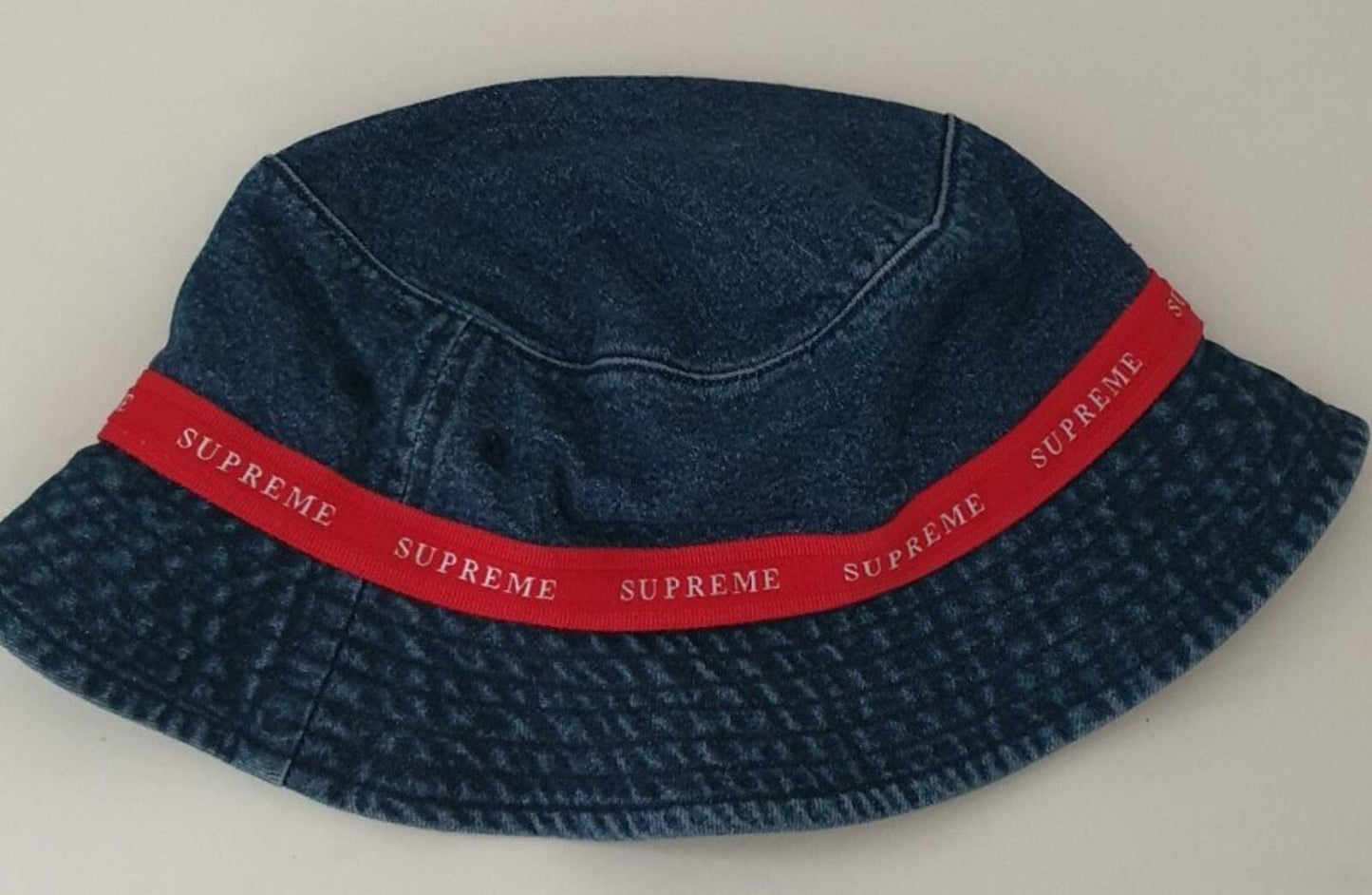 FW19 Supreme Jacquard Logo Taping crusher S/M Pocket bucket hat blue denim