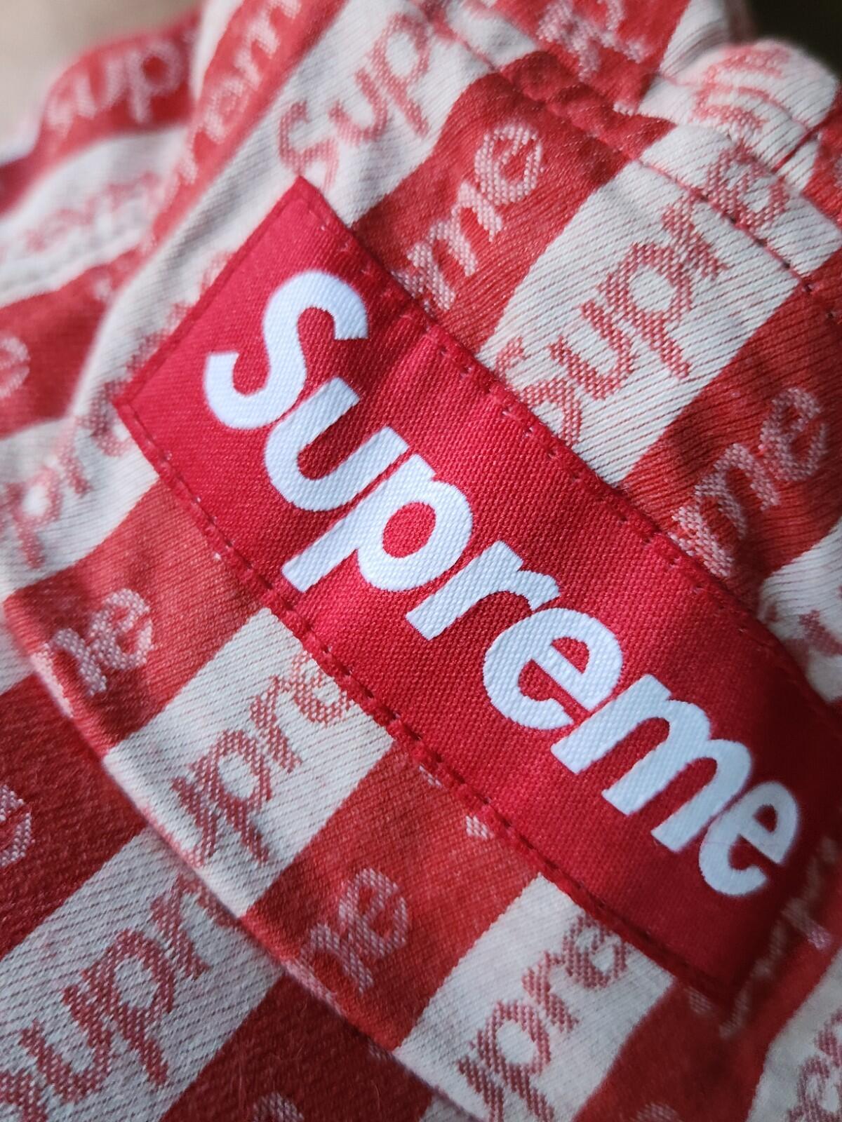 FW14 Supreme Jacquard Logo Camp Cap Red White Red Box Logo made in USA Vintage