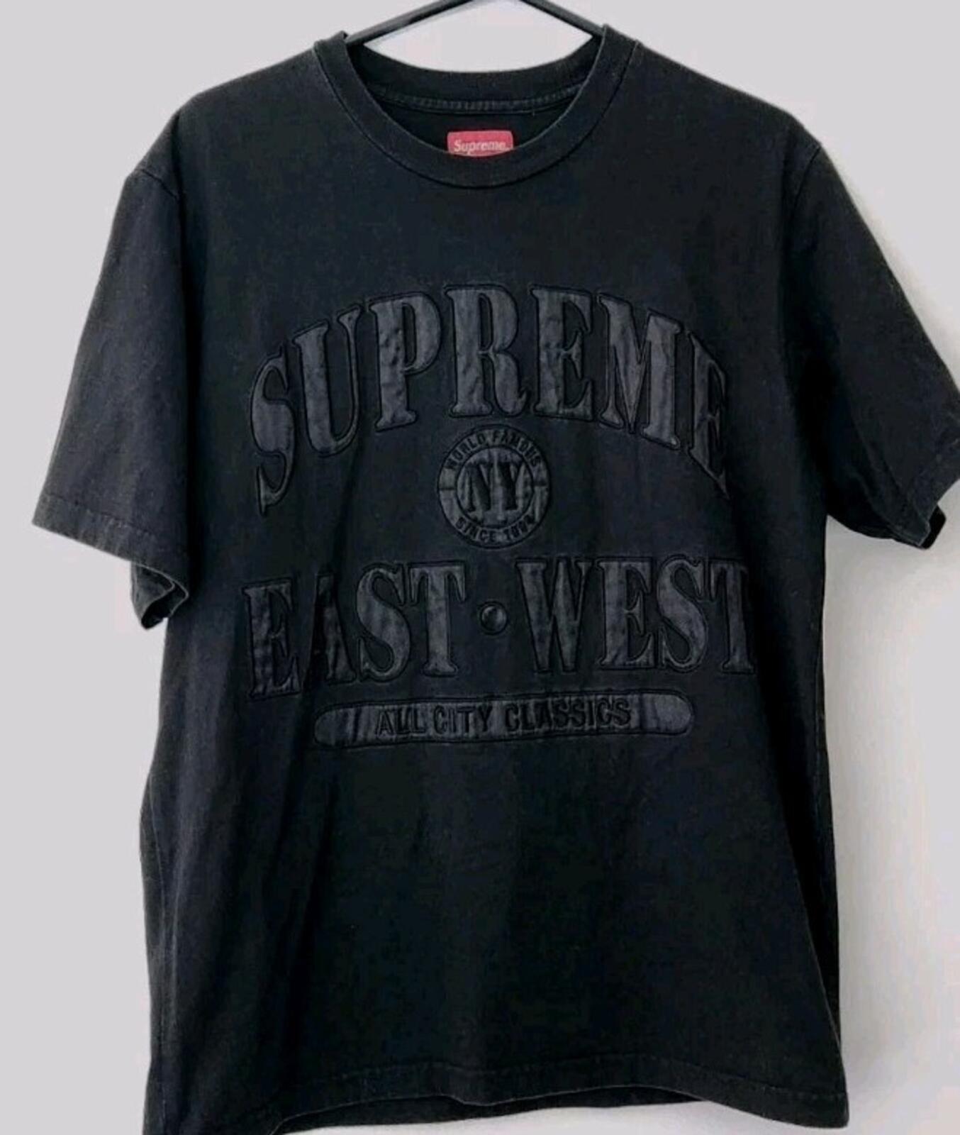 FW21 Supreme East West S/S Top Short sleeve M Medium T-shirt Black Satin Logo