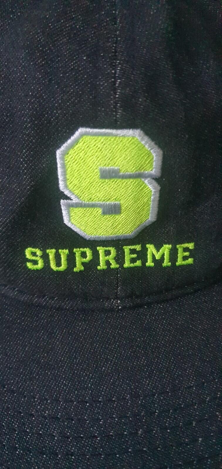 FW14 Supreme Fitted Denim Varsity 6-panel Black Hat Size M