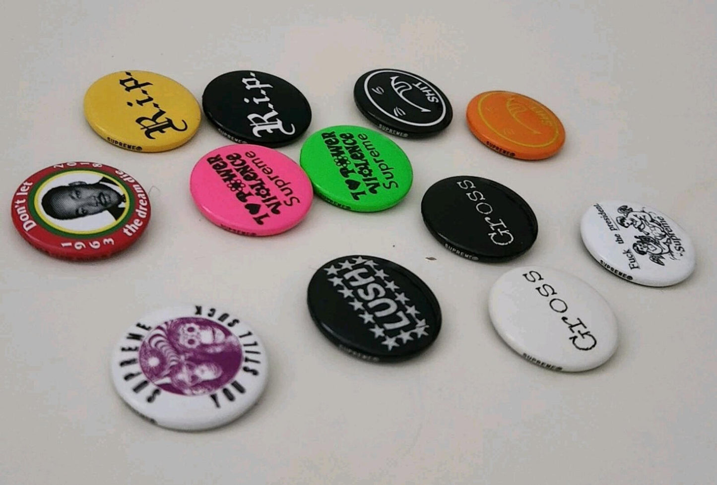 12x Supreme pins metal badges bundle accessories Rare Metal Buttons