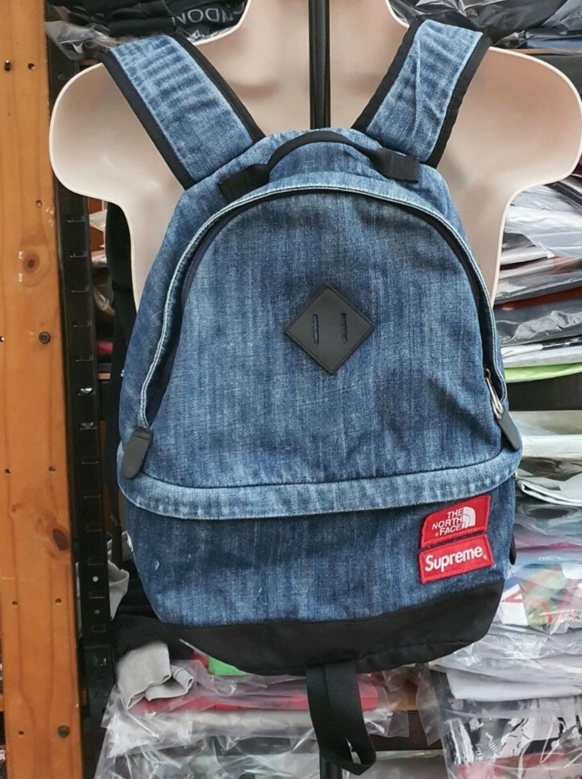 SS15 Supreme x The North Face Denim Day Pack Rucksack Blau