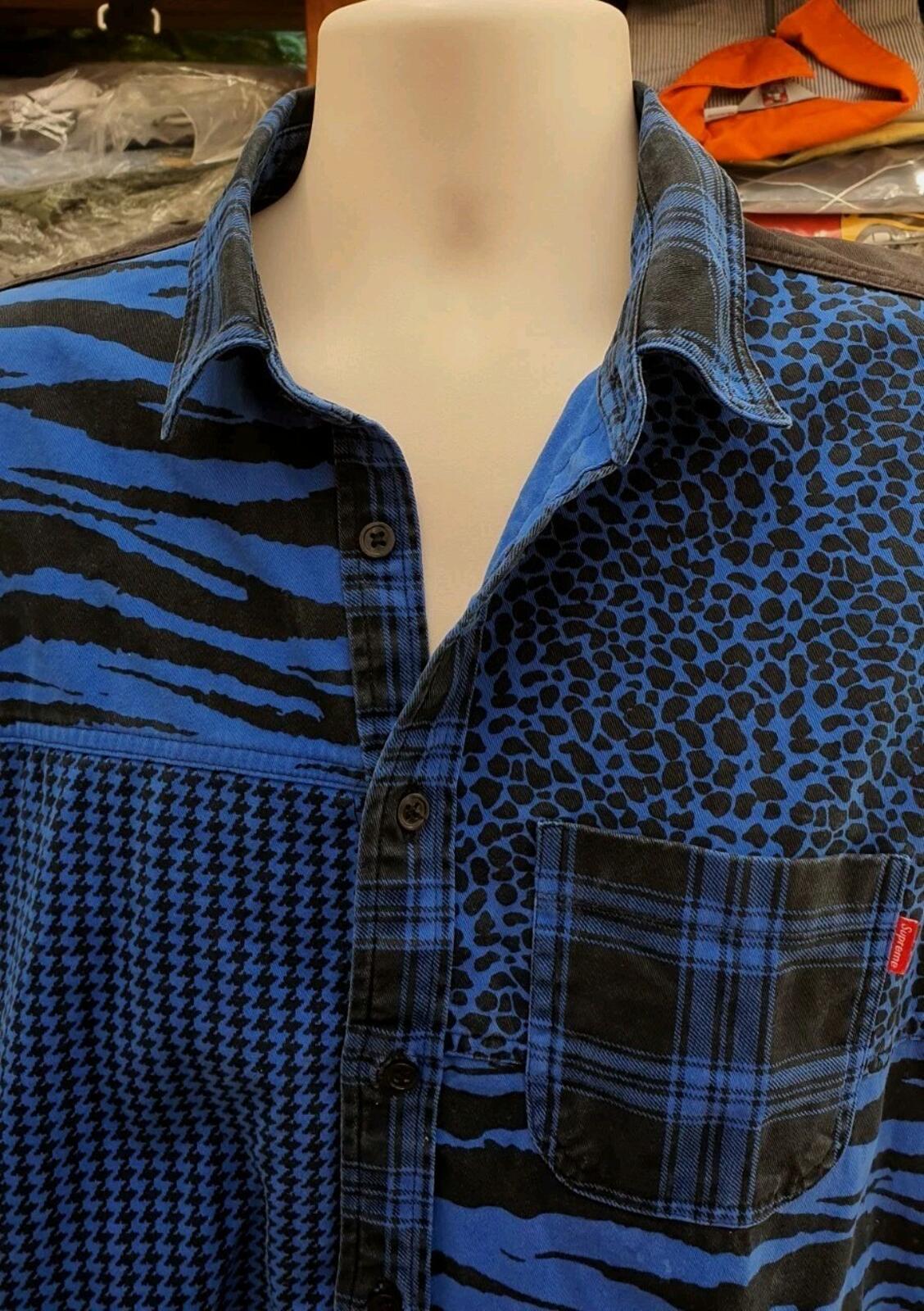 FW16 Supreme Animal Patchwork Twill Shirt Blue Size M