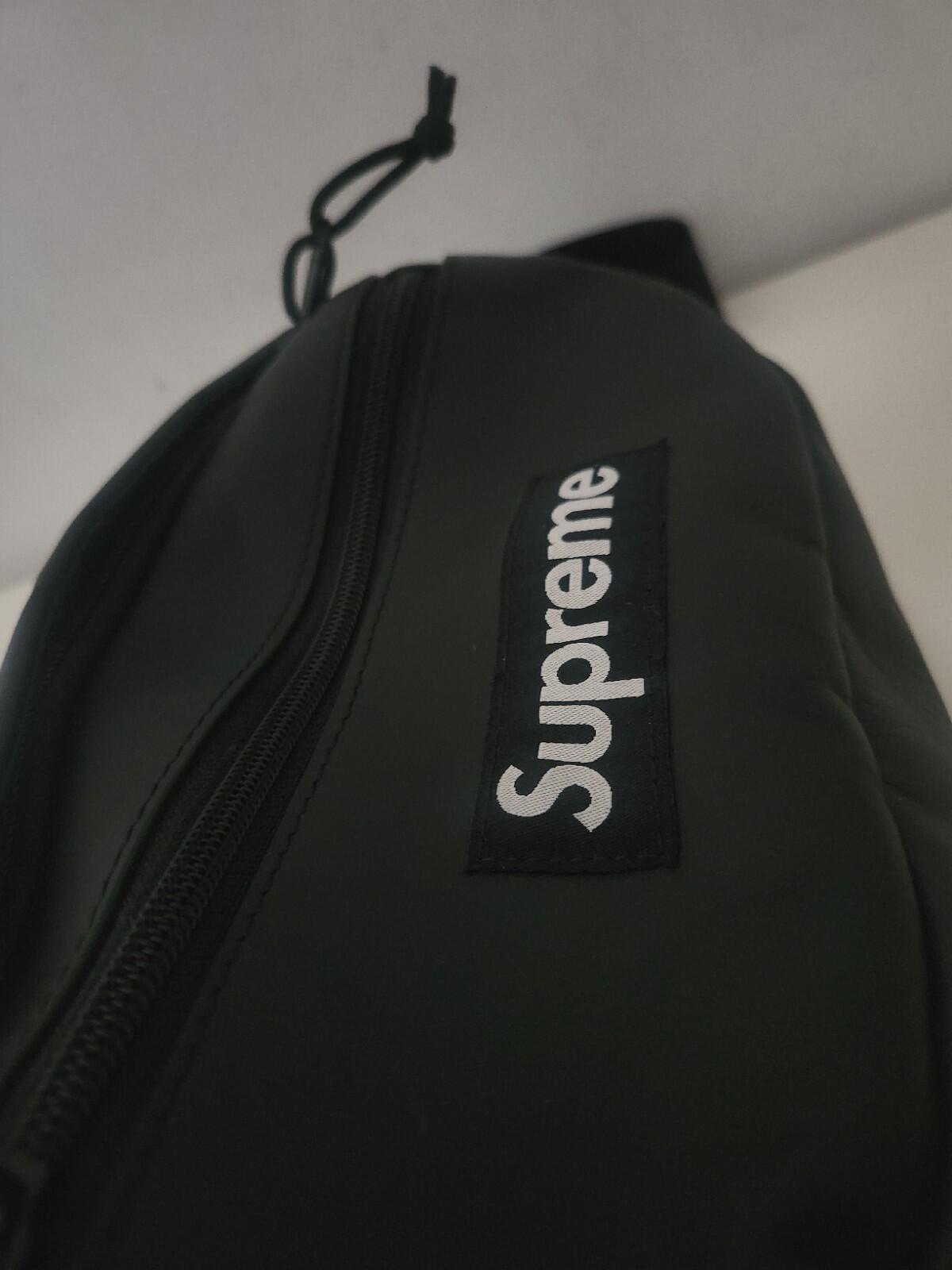 FW23 Supreme leather waist bag shoulder cowhide jacquard logo belt bum black