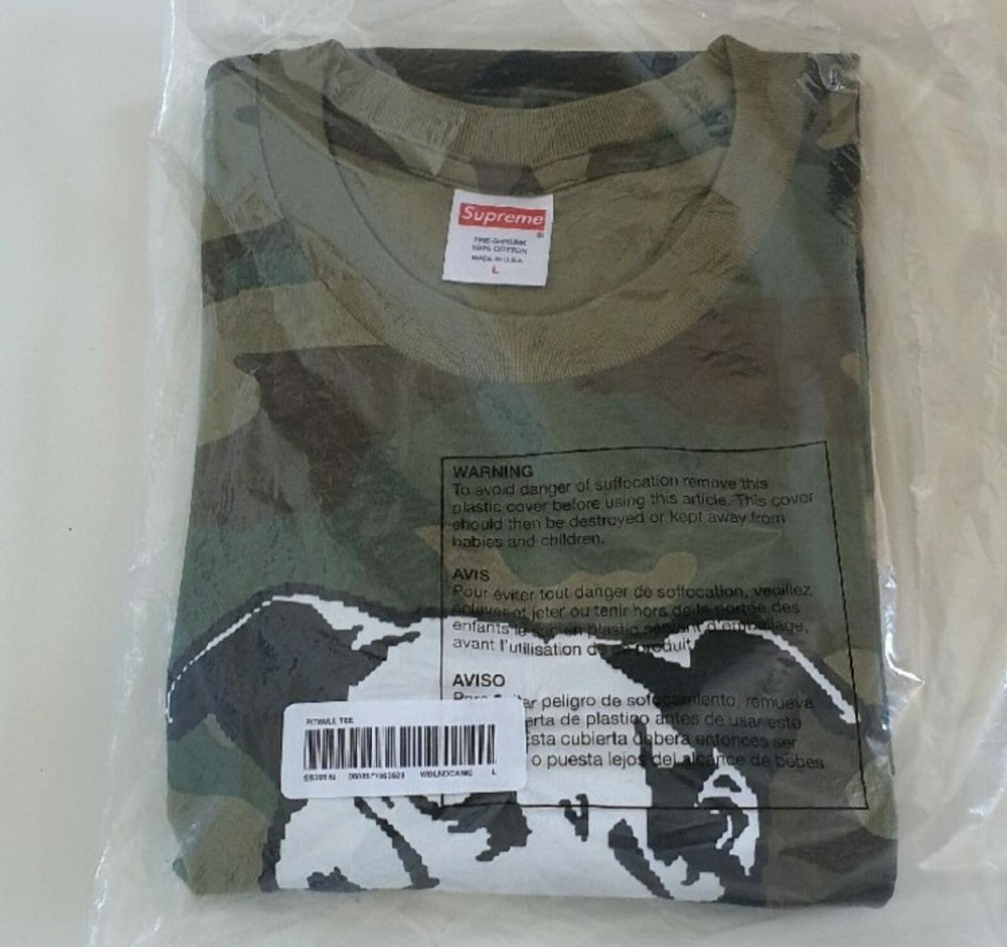 SS20 Supreme Pitbull Tee Woodland Camo Size L
