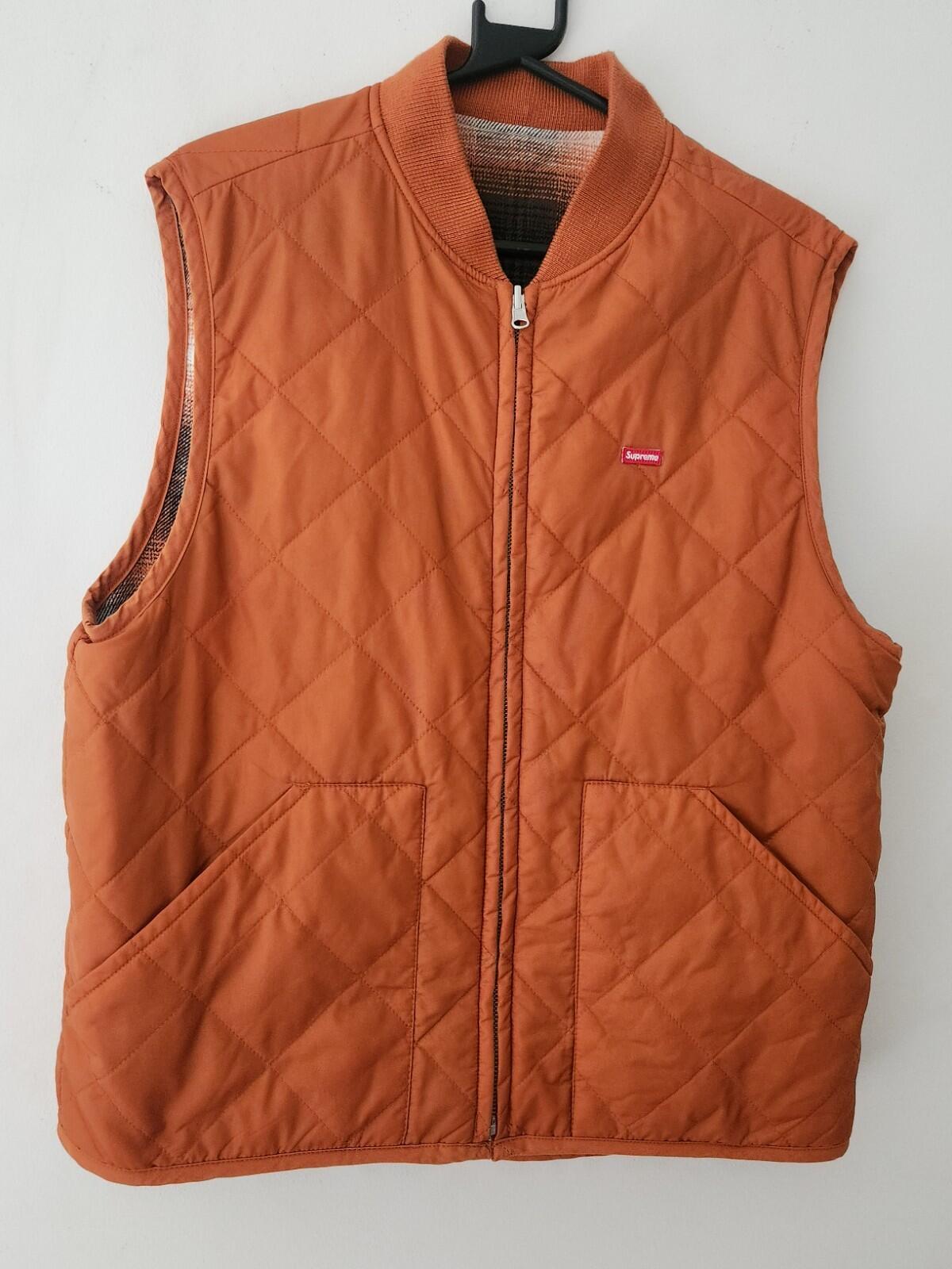 FW17 Supreme reversible shadow plaid vest size M medium orange gilet