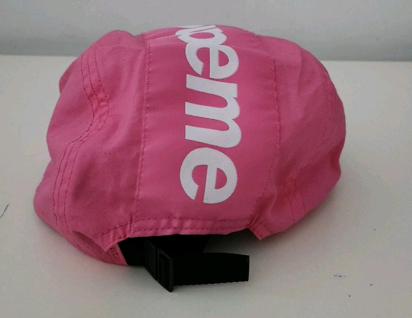 FW16 Supreme Top Panel Stripe Camp Cap Magenta