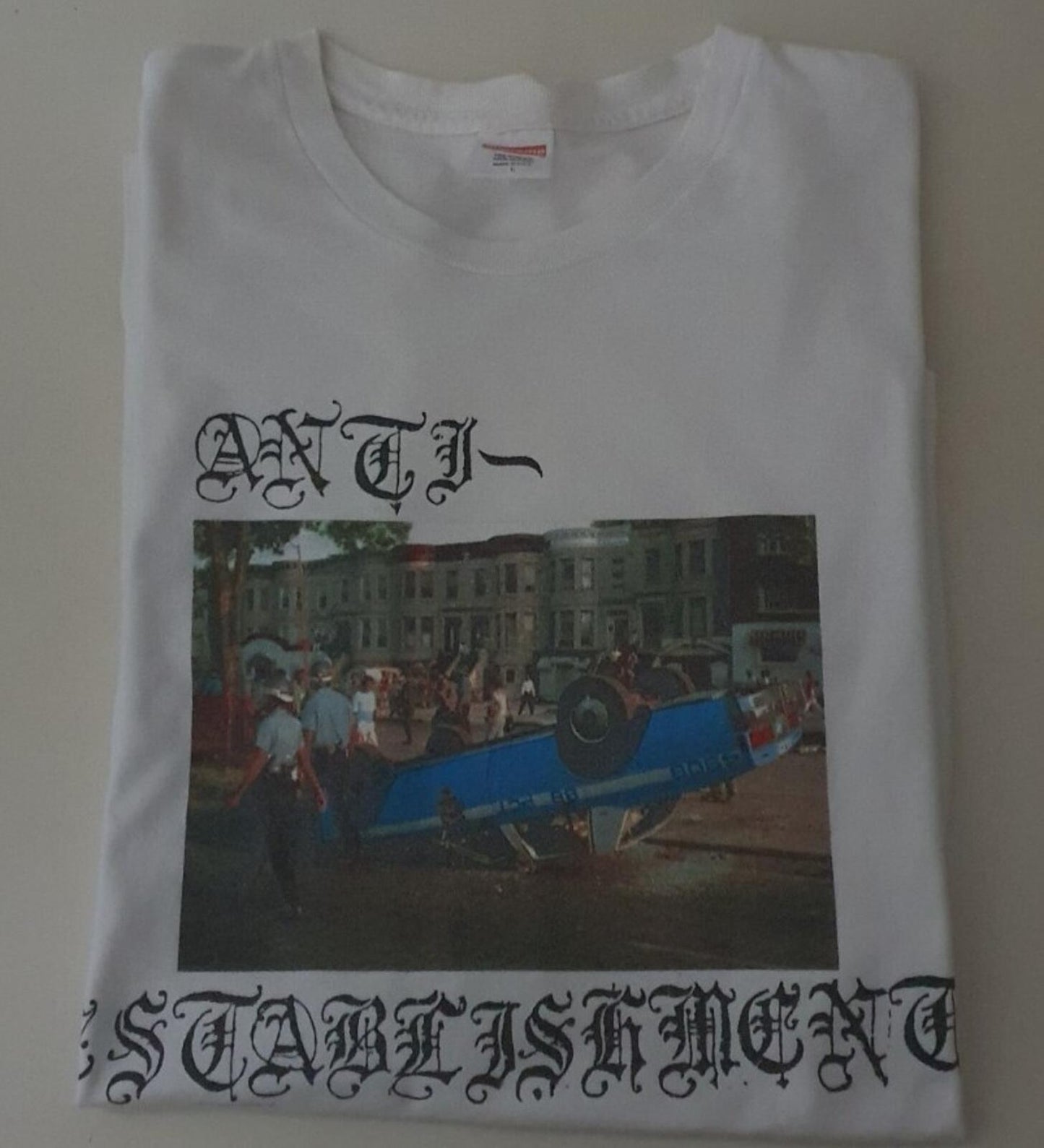 FW13 Supreme Anti Establishment white Tee size large T-Shirt vintage 2013 Rare
