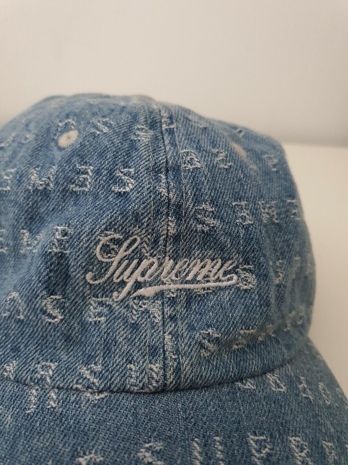 Gorra de 6 paneles de mezclilla con logotipos de Jacquard Supreme SS20, color azul