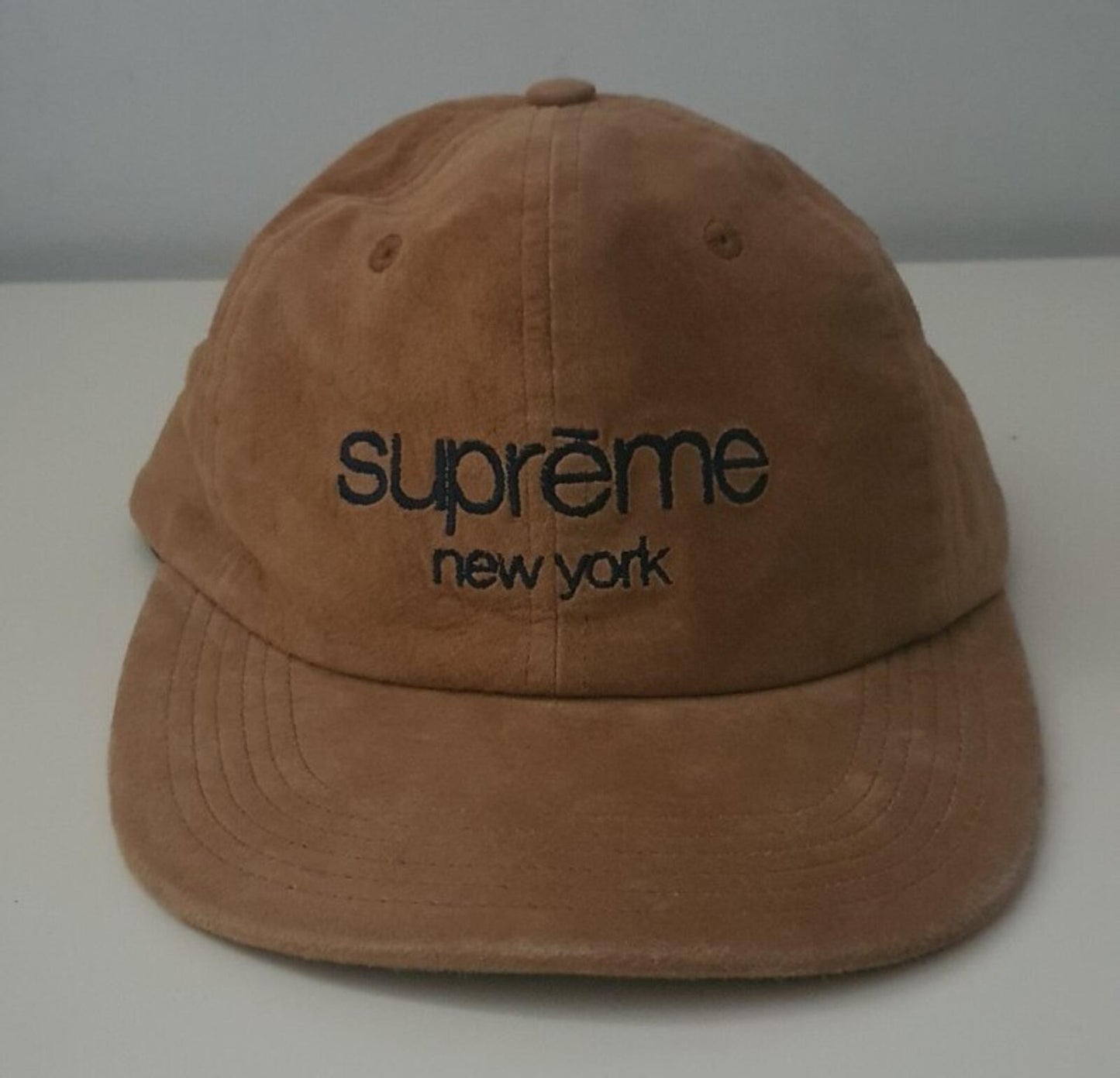 SS16 Supreme Suede Classic Logo 6-panel Cap Tan