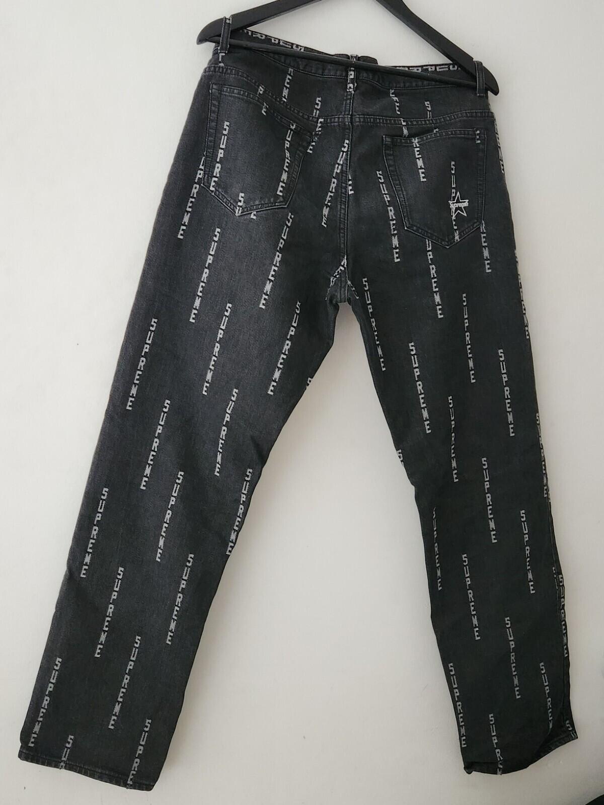 FW20 Supreme Logo Stripe Jacquard Regular Jeans size 32 Black Jean Trousers