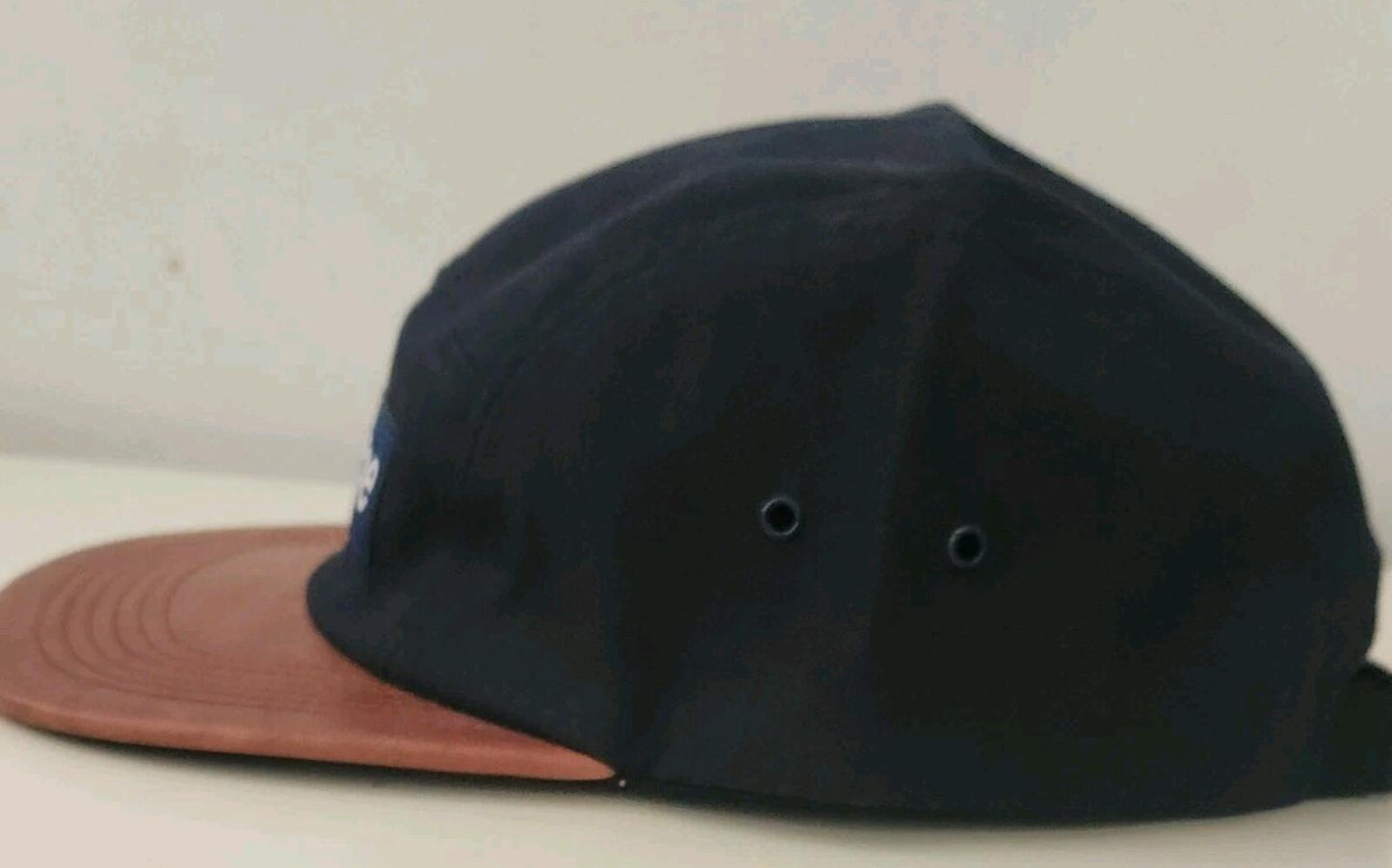 SS12 Supreme Herringbone Leather Camp Cap Navy Hut Vintage Sehr Selten 2012