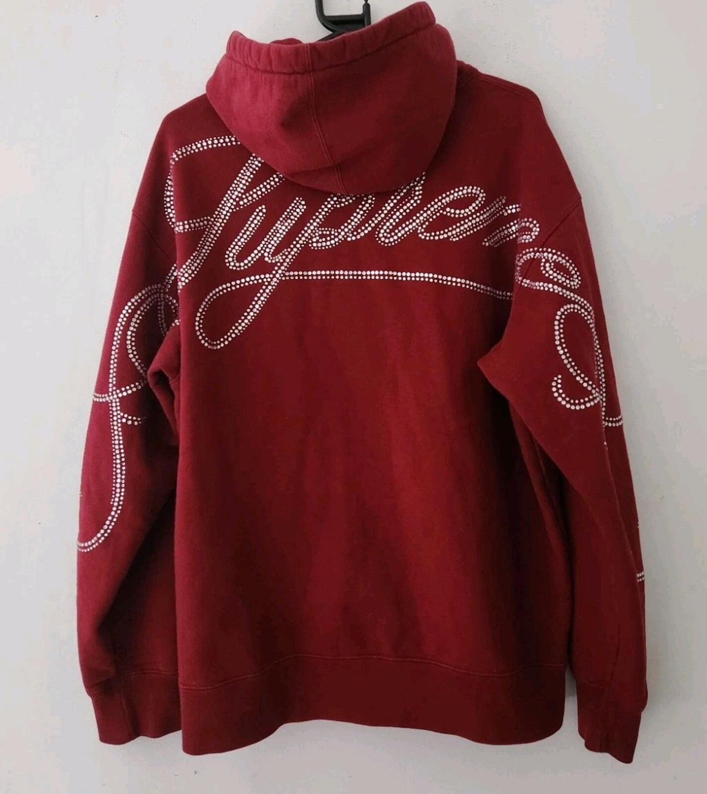 FW19 Supreme Rhinestone Script hooded sweatshirt size M medium hoodie cardinal