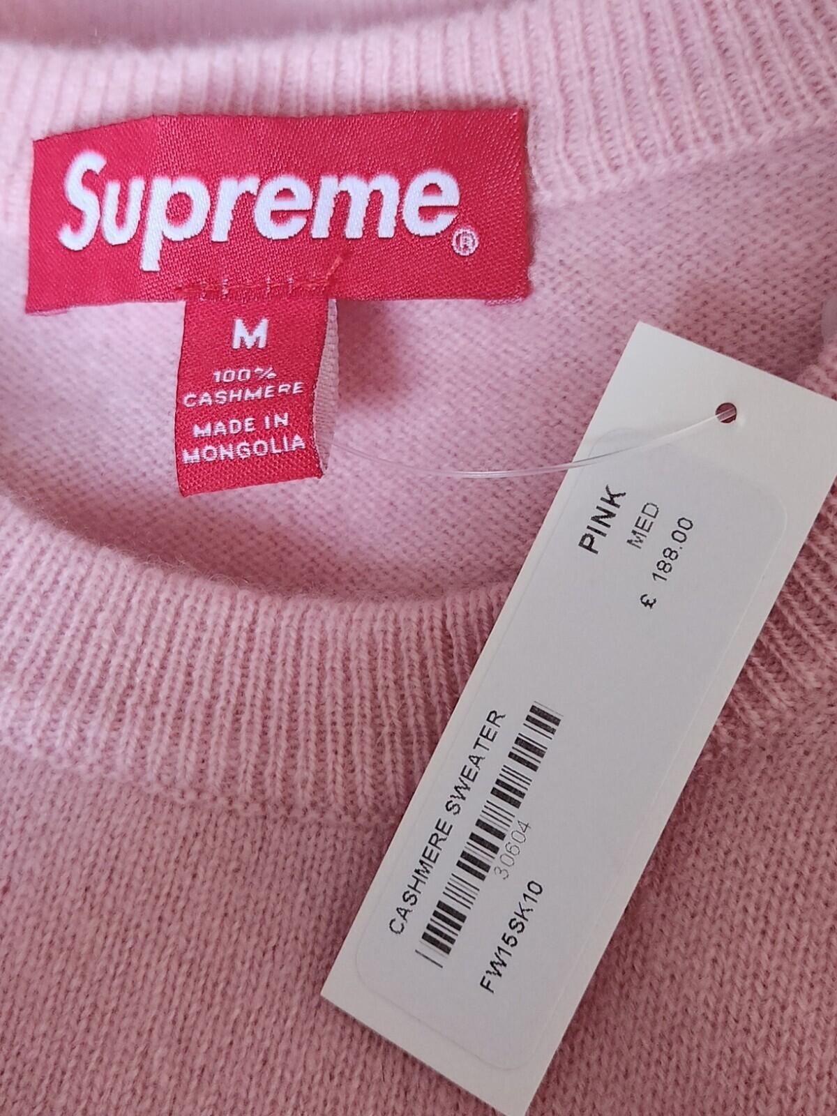 FW15 Supreme Cashmere RRP £228 Pink Sweater size M Medium New With Tag Jumper