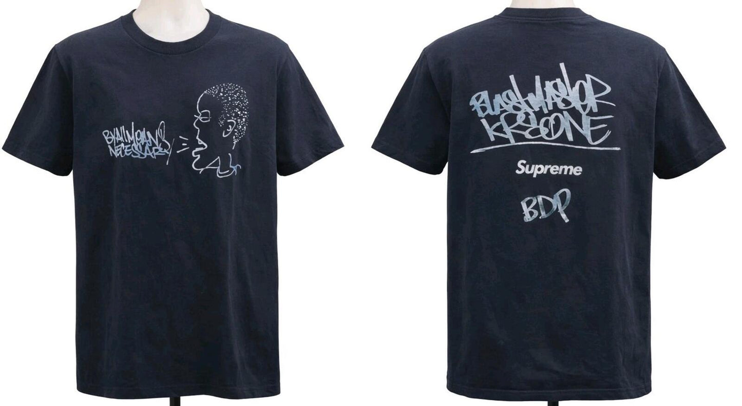 FW14 Supreme x KRS-One All Means tee navy T-shirt size L large box logo Rare