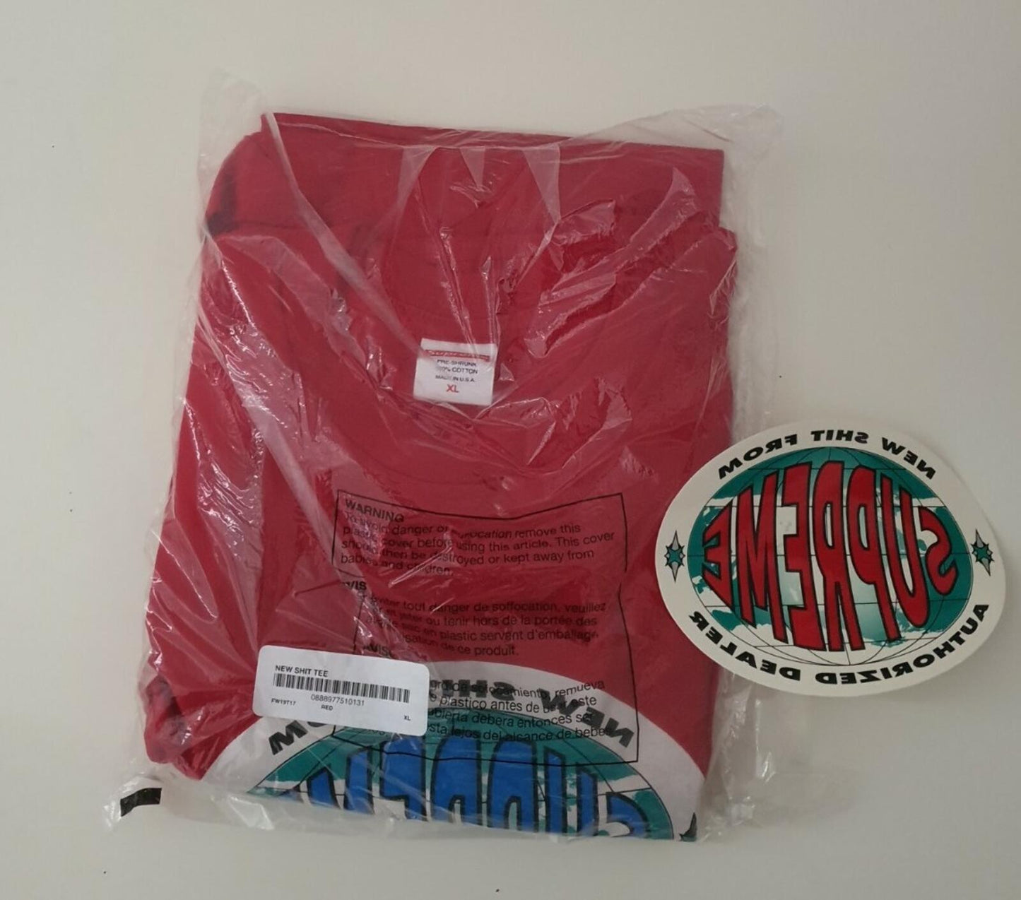 FW19 Supreme NEW SHI T Tee Size XL Red